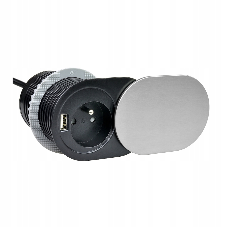 

Gniazdo meblowe Slidebox wpuszczane w blat Inox