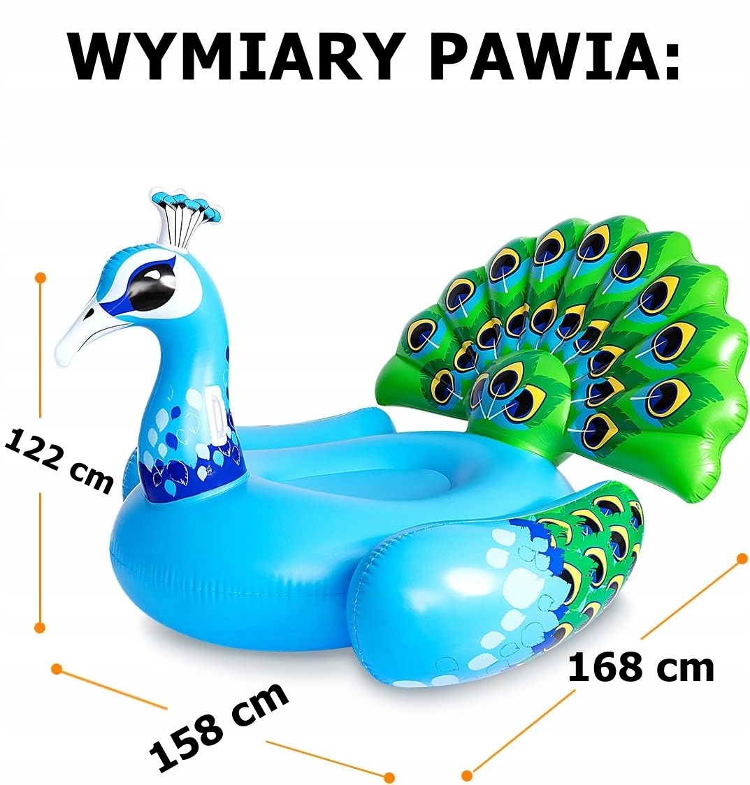 DUŻY MATERAC NA BASEN PLAŻĘ JEZIORO DO PŁYWANIA PAW NIEBIESKI DMUCHANY WODA Głębokość produktu 168 cm
