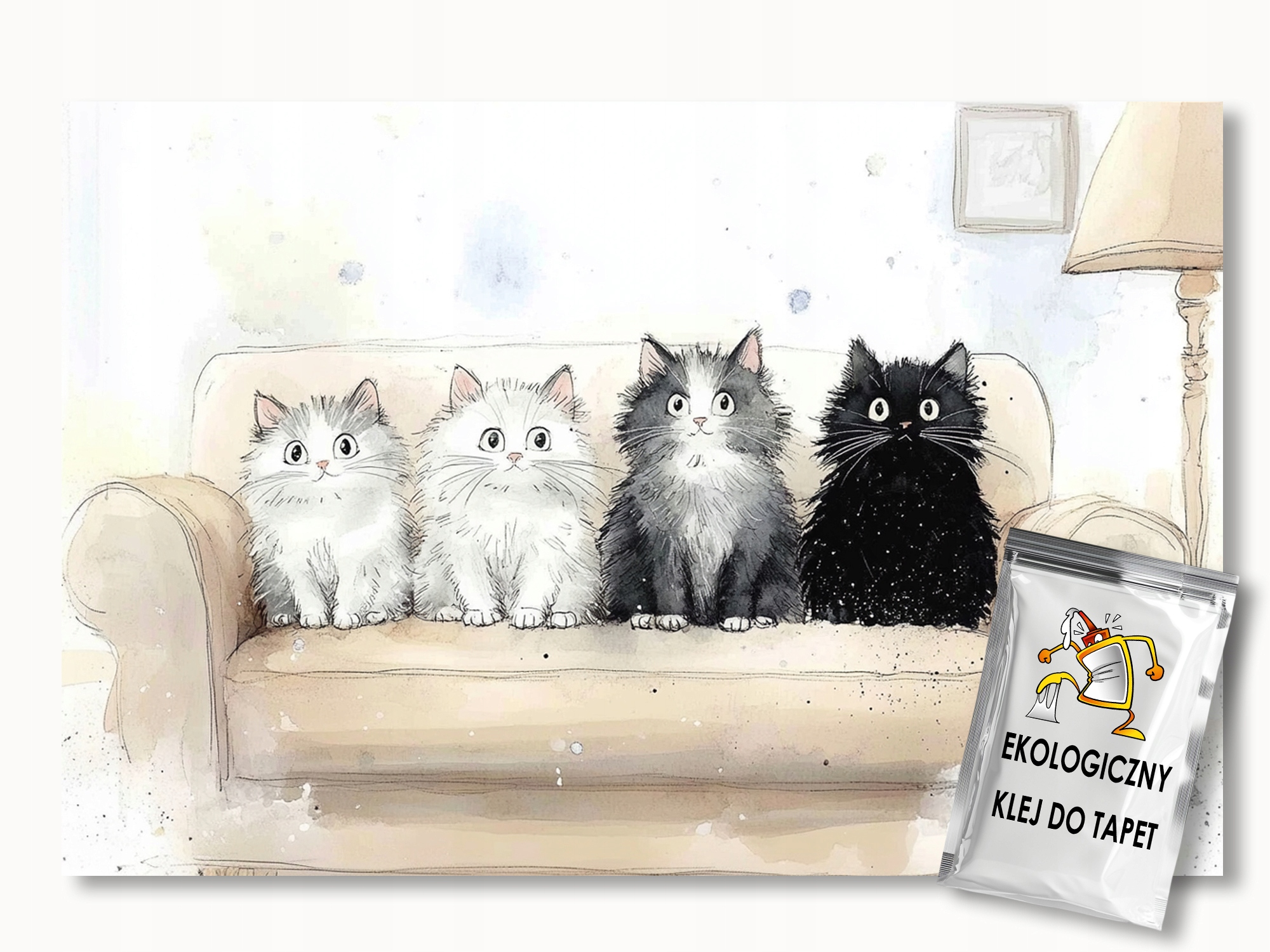Fototapeta Flizelina Děti Obývací Pokoj Pohovka Zvířátka Kočky 200x140 110g