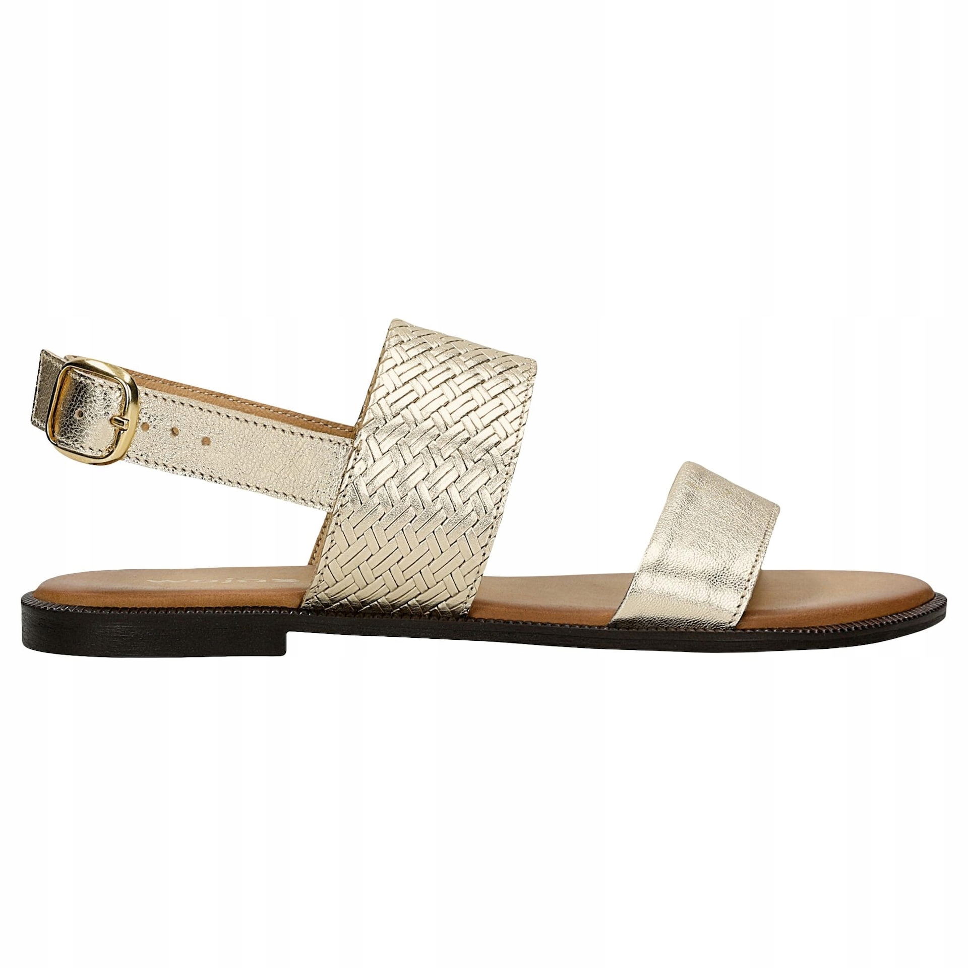 Zlaté dámské kožené sandály na ploché podrážce vel.