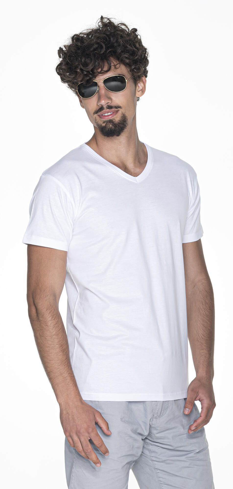 

T-shirt Koszulka Męska Biała Bluzka V-neck - M