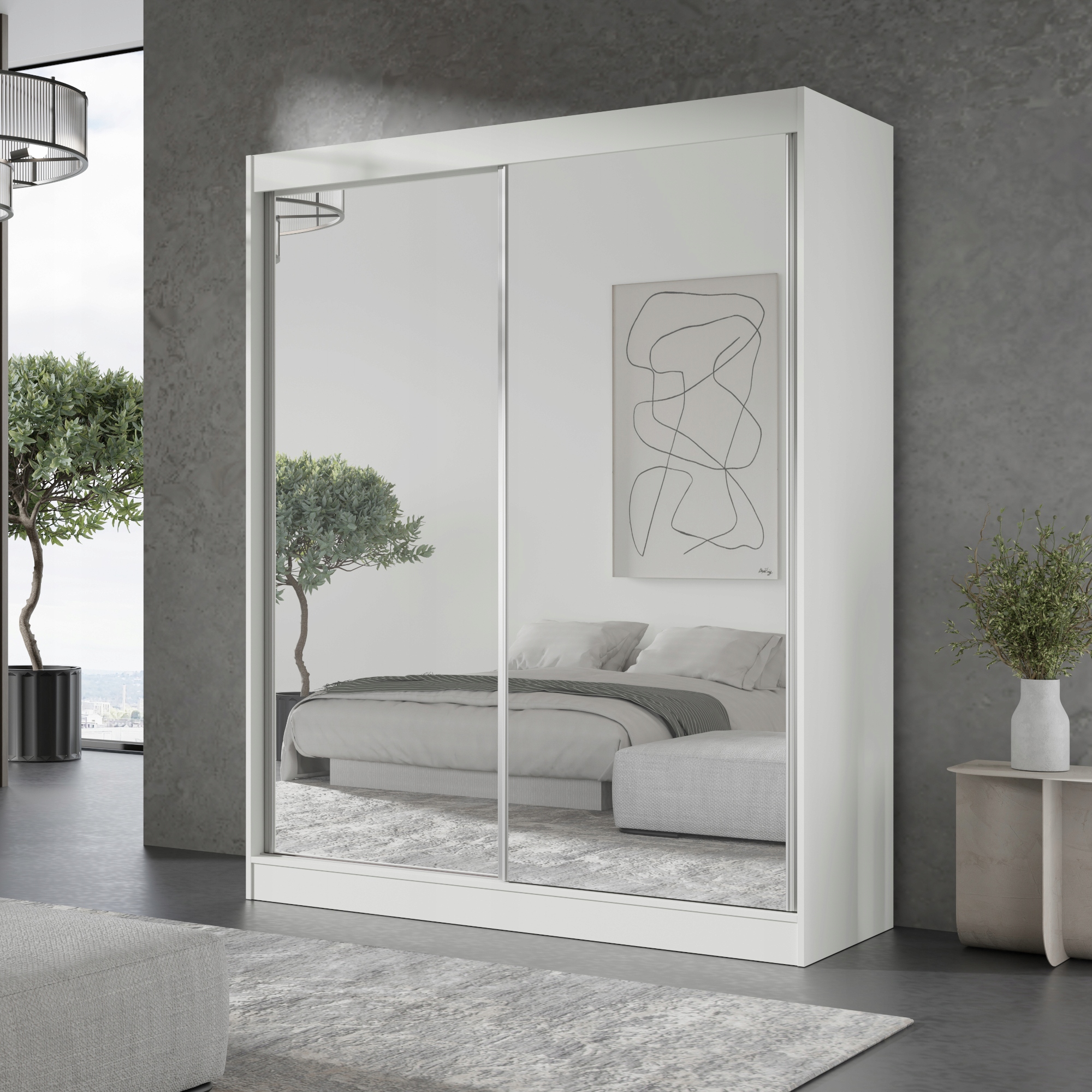 Szafa przesuwna z lustrem Como 2D2L 150 Biała