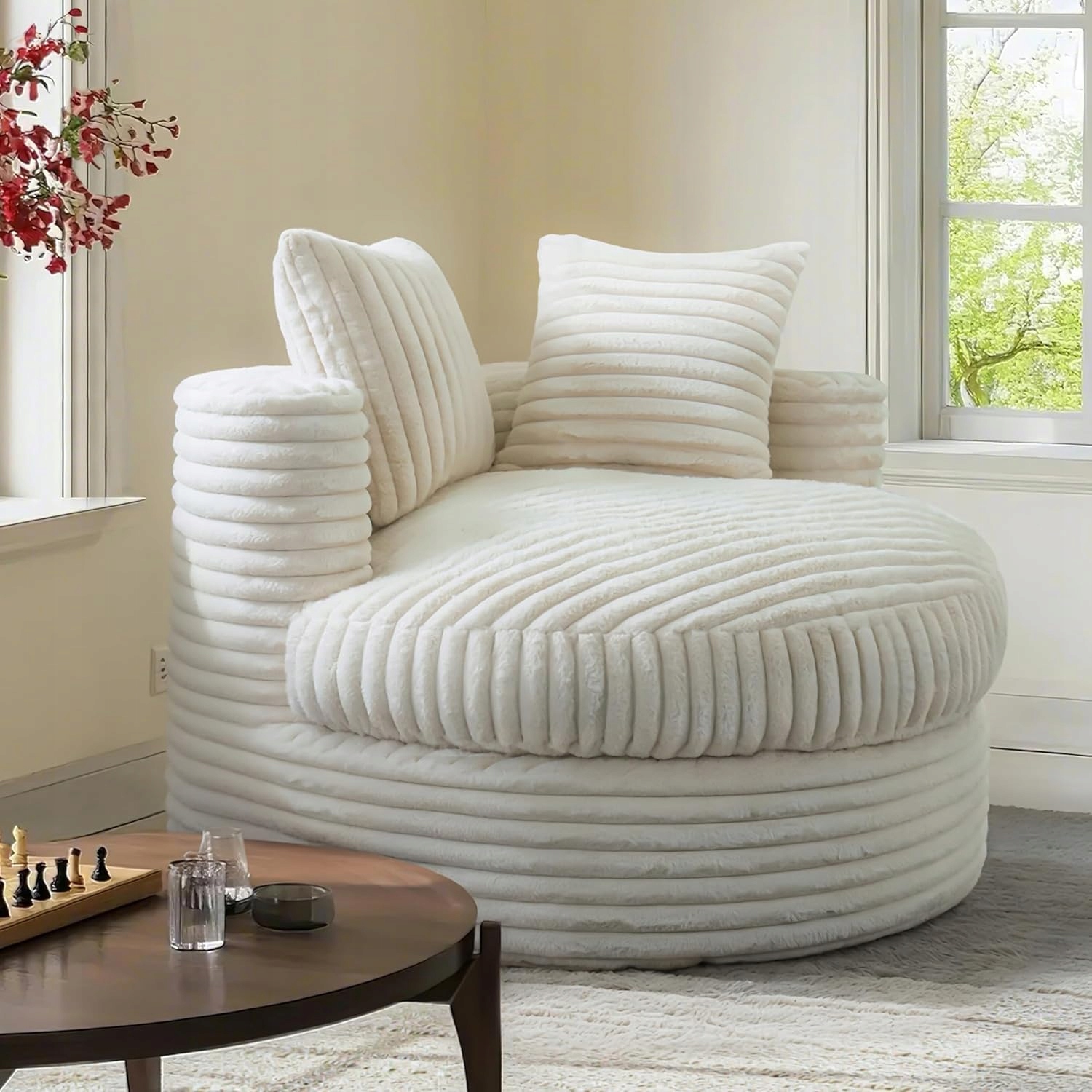 Okrúhla pohovka s funkciou spania, s dvoma vankúšmi, 120 x 120 x 70 cm