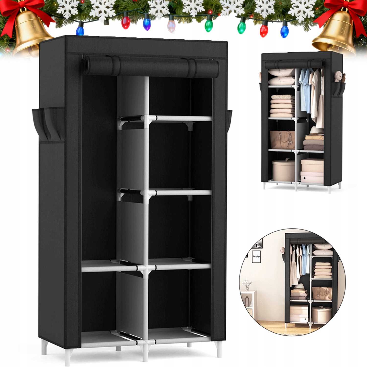 Látková Šatní Skříň S Věšákem A Policemi O Rozměrech 84 X 42 X 162 CM