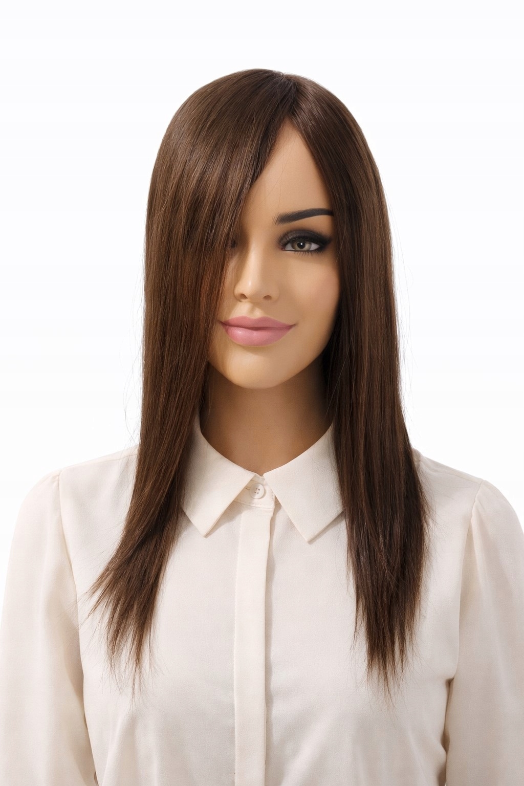 Přírodní dlouhá paruka bez ofiny Angel deluxe v hnědé barvě 47-small