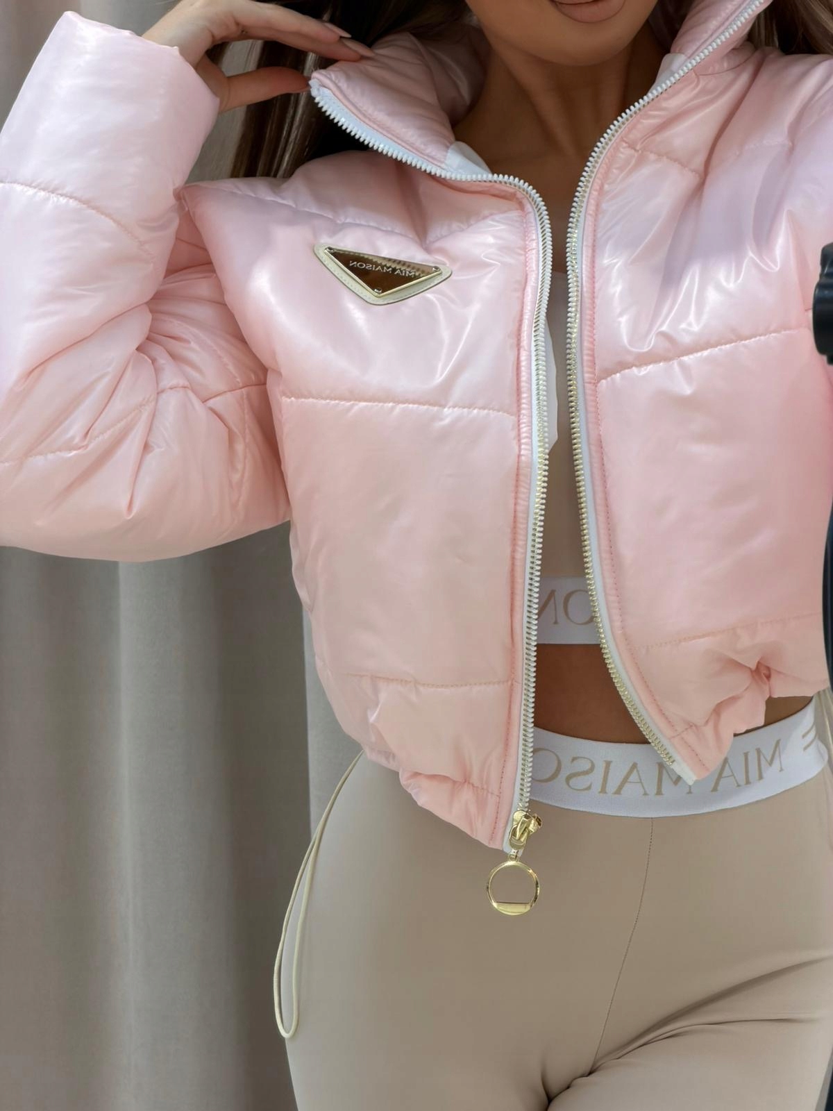 Dámská prošívaná jarní bunda na zip na stojáčku Mia Maison Růžová Uni