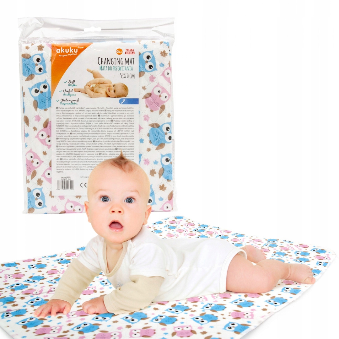 Mata do przewijania wielorazowa nieprzemakalna Akuku podkład 55x70 cm sowy