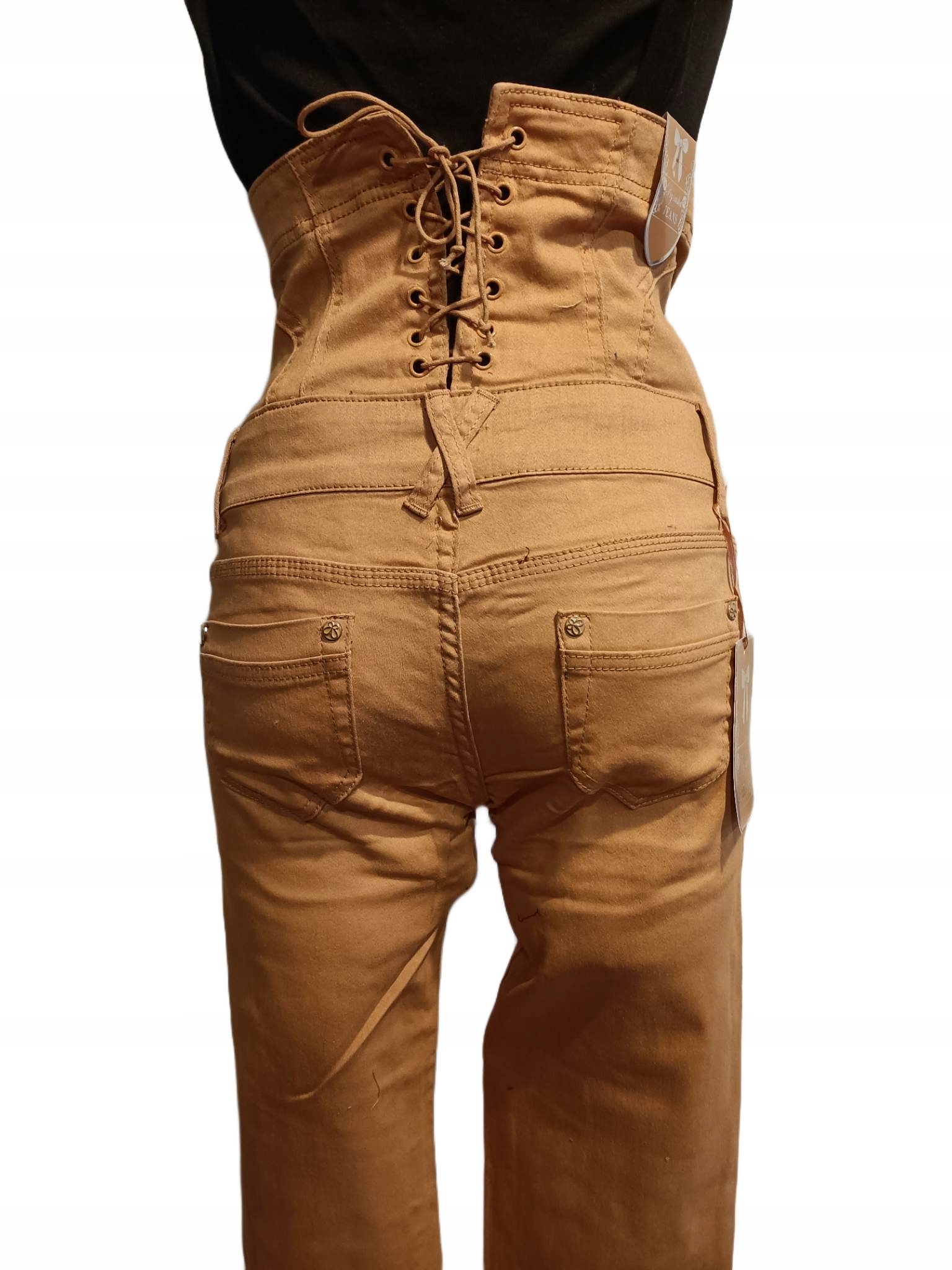 spodnie brązowe wysoki stan z guzikami r.S Rozmiar S