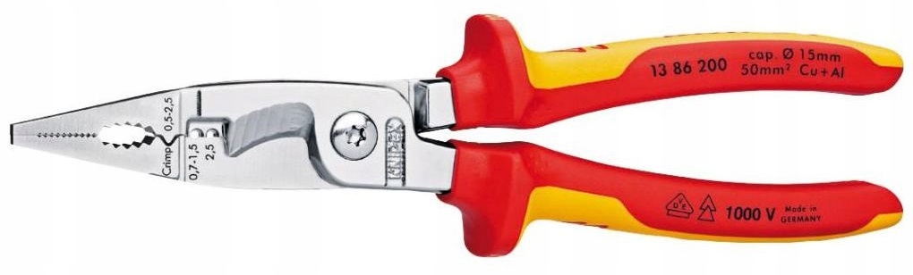 Kliešte pre elektrikárov, chróm-vanádiová oceľ, Vde 200mm Knipex