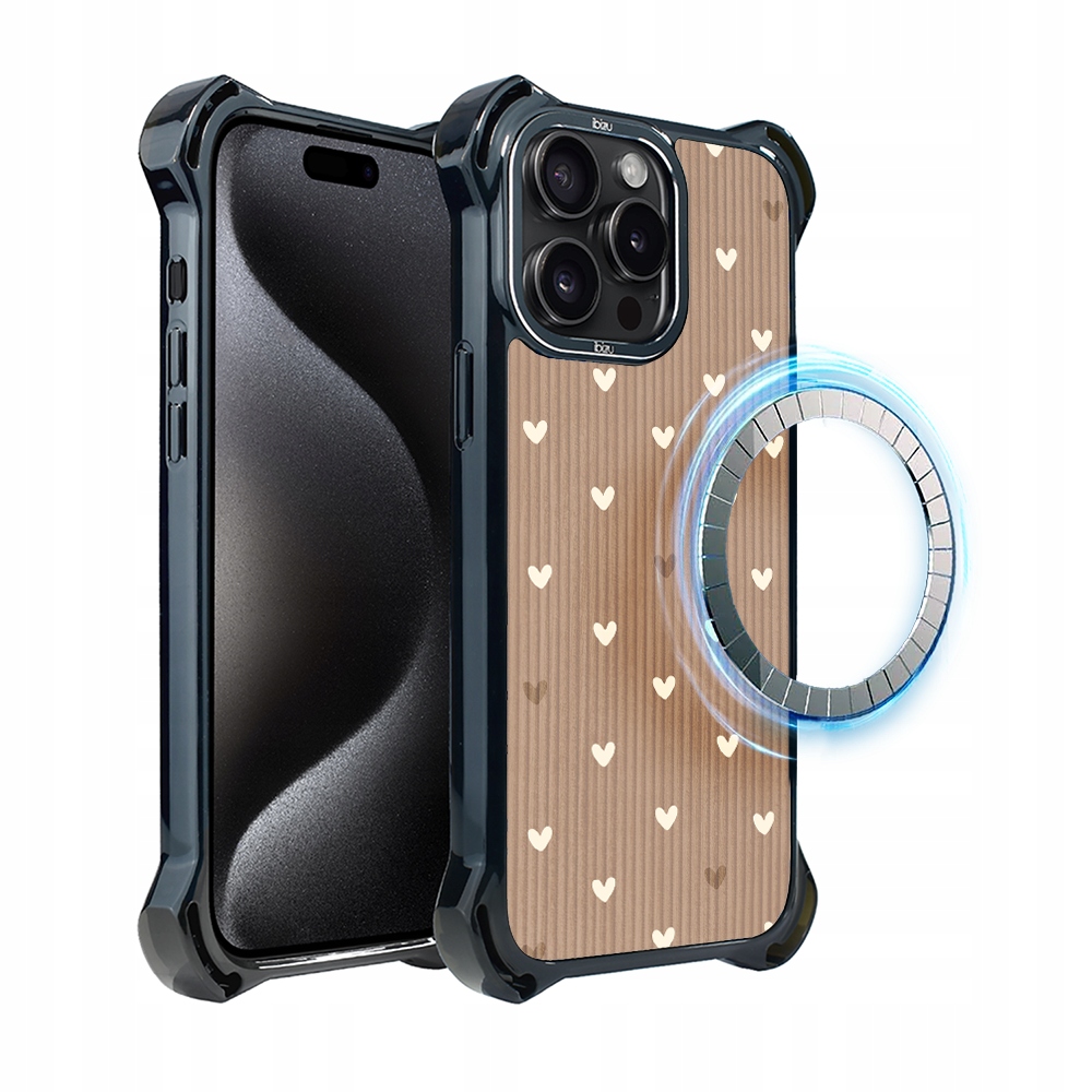 Pouzdro pro iPhone 15 Pro Max Ibizu DropGuard Ultra s MagSafe, pudrová srdíčka