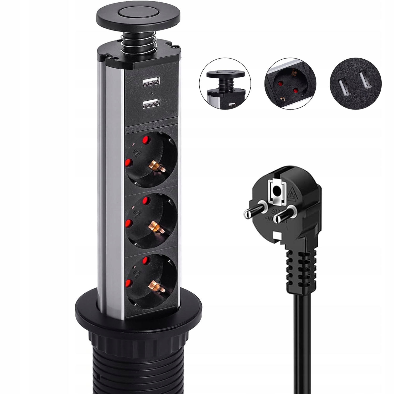 Stolní Zásuvka 3-CESTNÁ Zapuštěná Zásuvka Vestavěná Zásuvka Sklopná 2 Usb