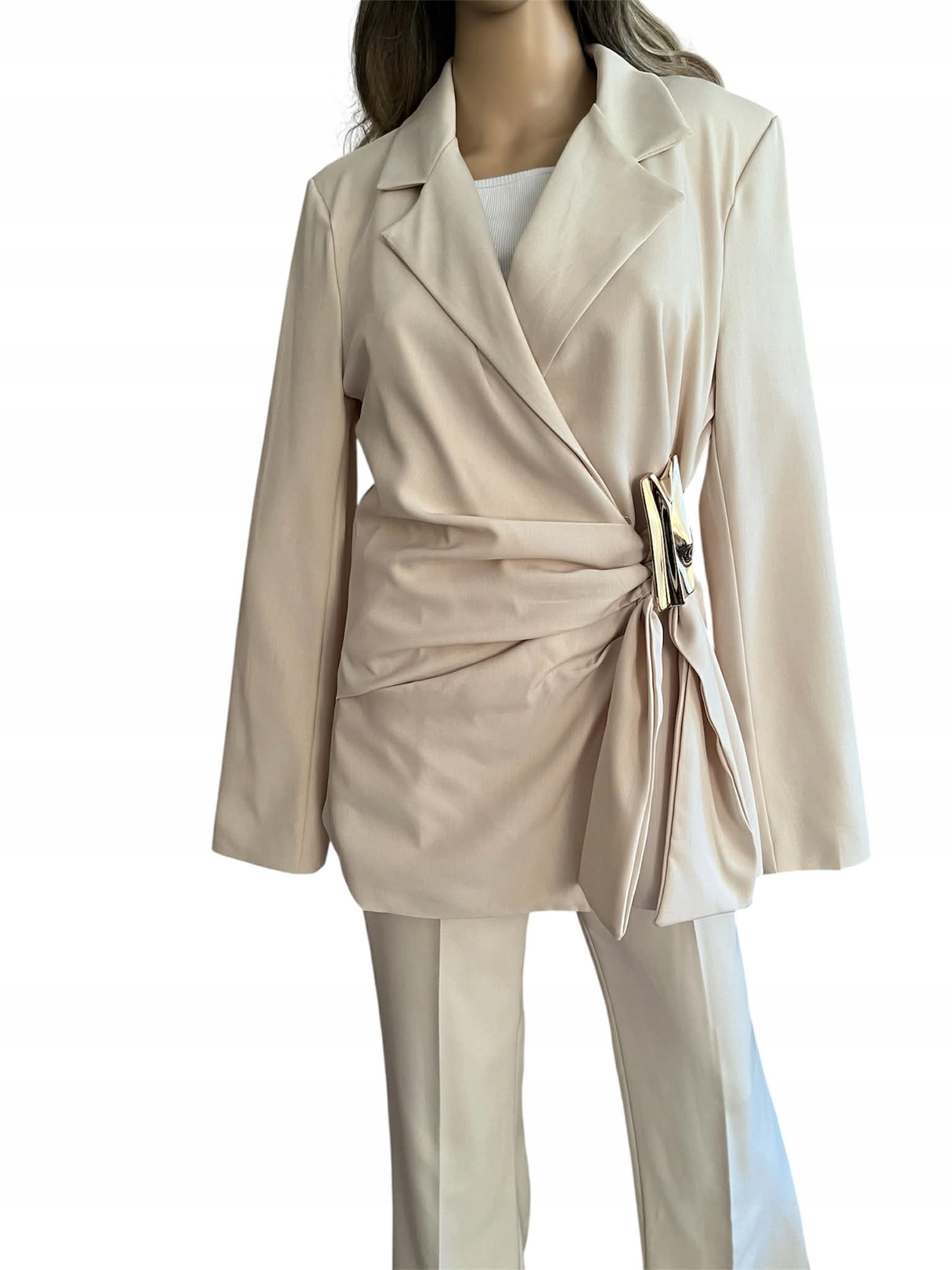 Elegantní komplet dámský oblek s přezkou, béžový, uni