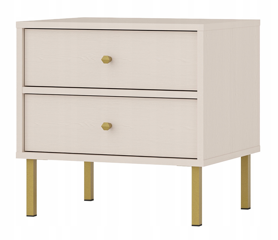 Noční stolek Oktio se dvěma zásuvkami 52 cm, písková béžová barva na zlatých nohách