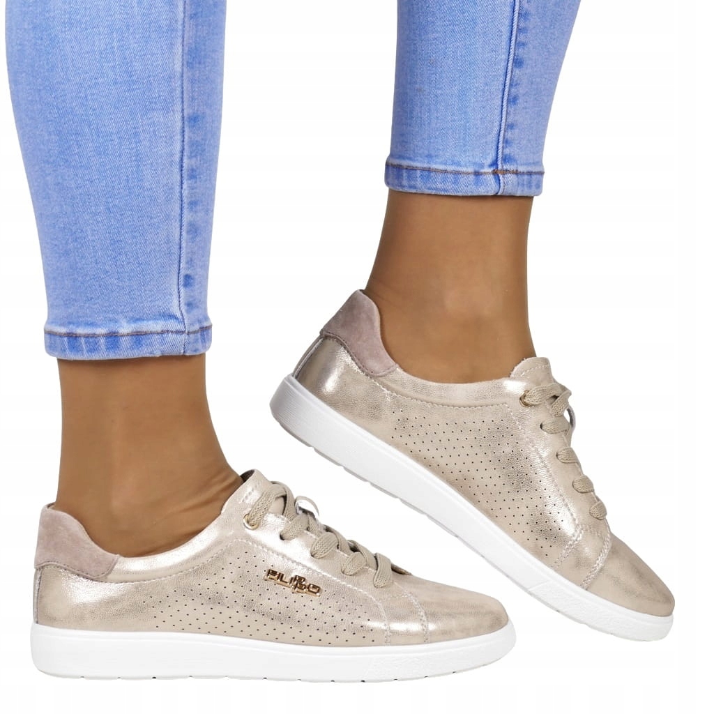 Zlaté Dámské Kožené Tenisky Děrované, Lehké A Pohodlné