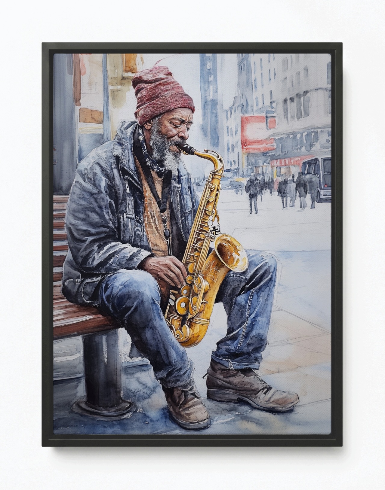 Obraz Rama American Box Muž Hudba Saxofón Ulica Mesto Nyc 60x80