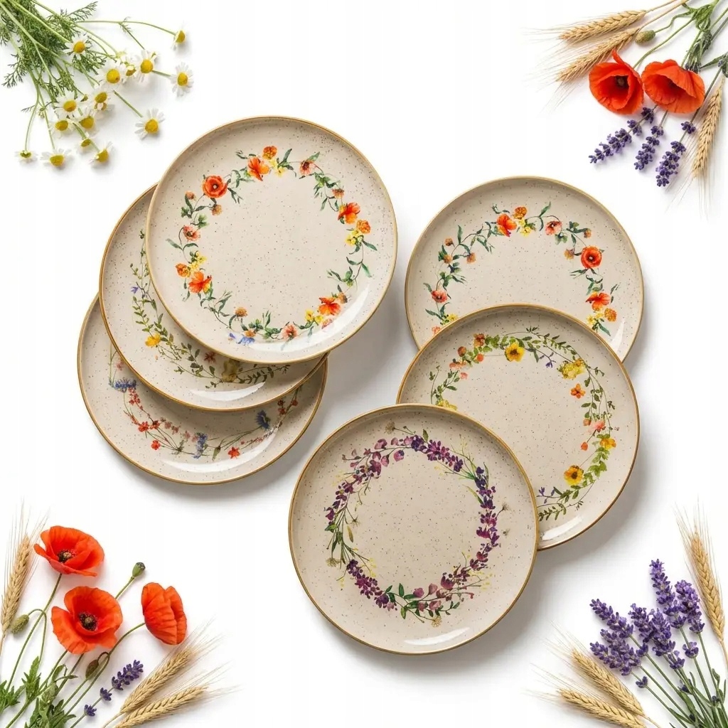 Talíře 6 ks Jídelních Talířů Velkých 27 cm Mělkých Keramika Polní Květiny