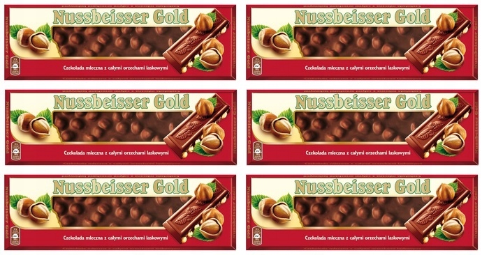 Levně 6 x 220 g Nussbeisser Gold čokoláda s půlkaretními ořechy