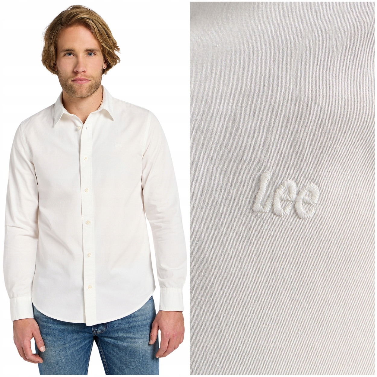 Lee Patch Shirt Bright White bílá pánská bavlněná košile s malým logem XXL