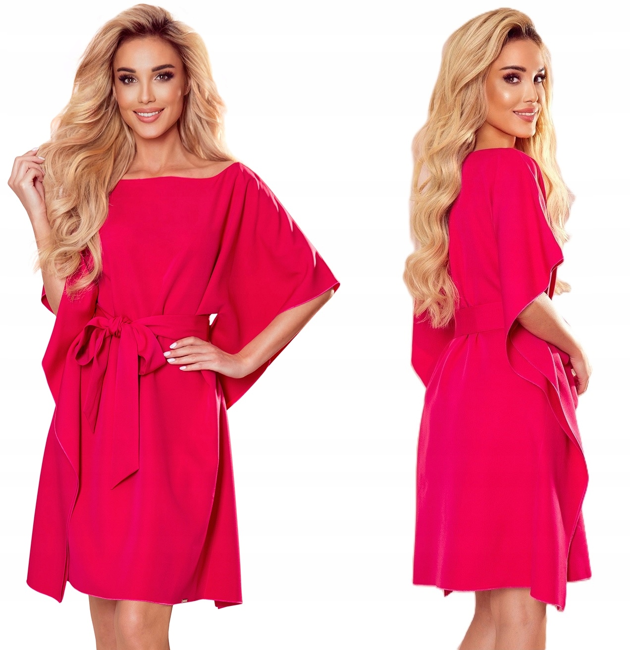 Volné Šaty S Vázáním, Asymetrický Motýl, Malinové Rukávy, 2XL/3XL