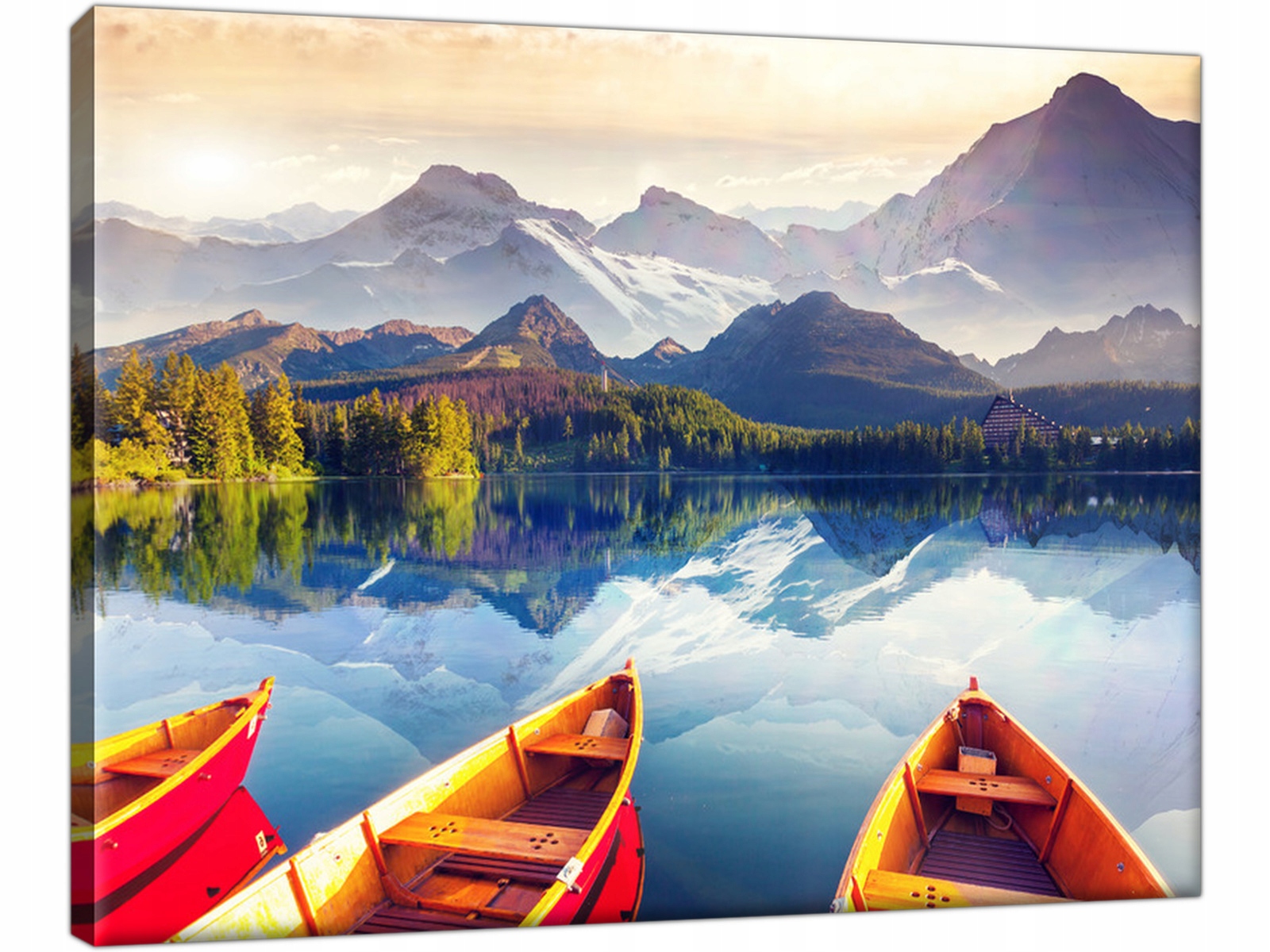 

Góry Jezioro Łódki 40x30 Pejzaż Obraz do salonu