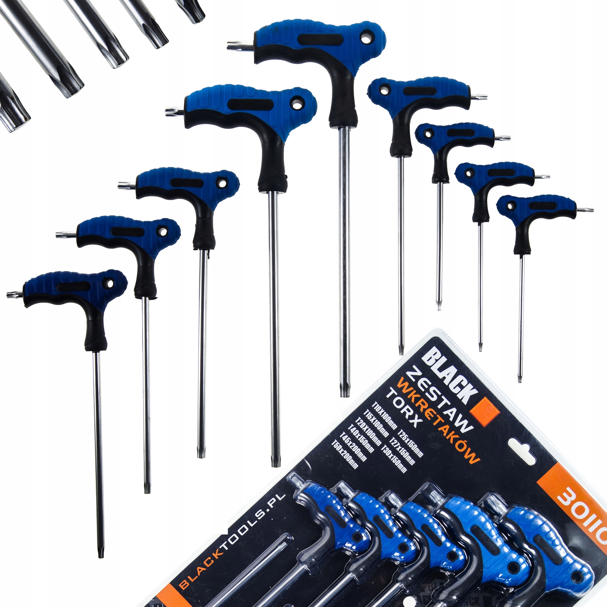 Черный набор шестигранных ключей TORX 9el. T10-T50