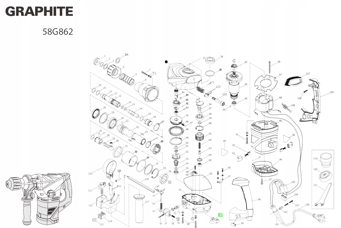 PRZEŁĄCZNIK TRYBU PRACY DO MŁOTA UDAROWEGO MŁOTOWIERTARKI GRAPHITE 58G862 Marka Graphite