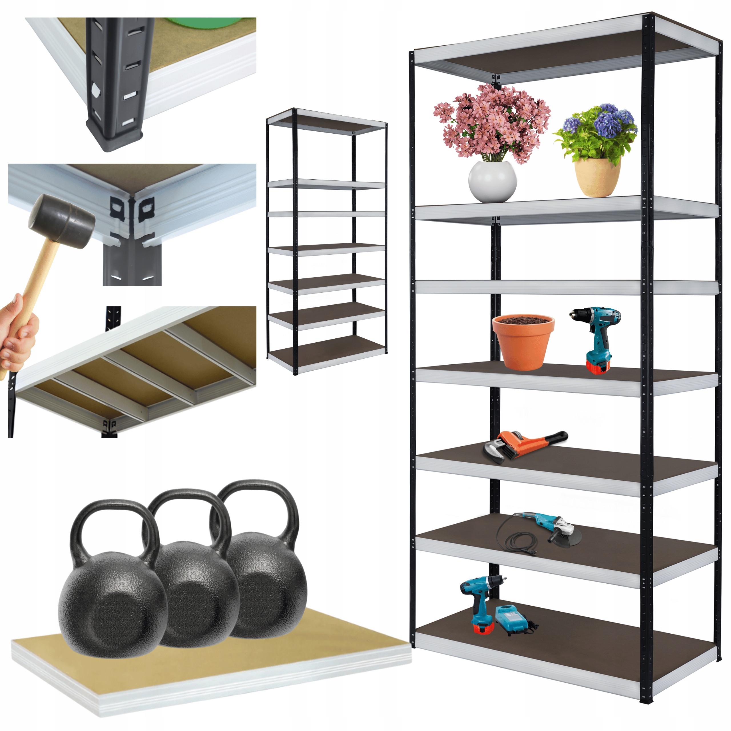 Regál kovový skladový stojan Helios 270x100x40 cm 7Px350 kg Pevný