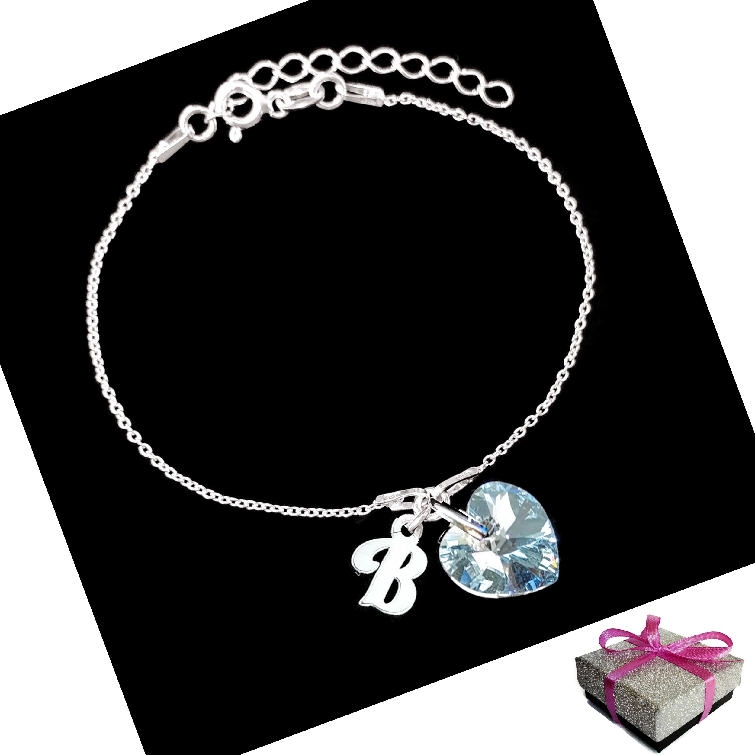 

Bransoletka Litera Literka B Serce Swarovski 925