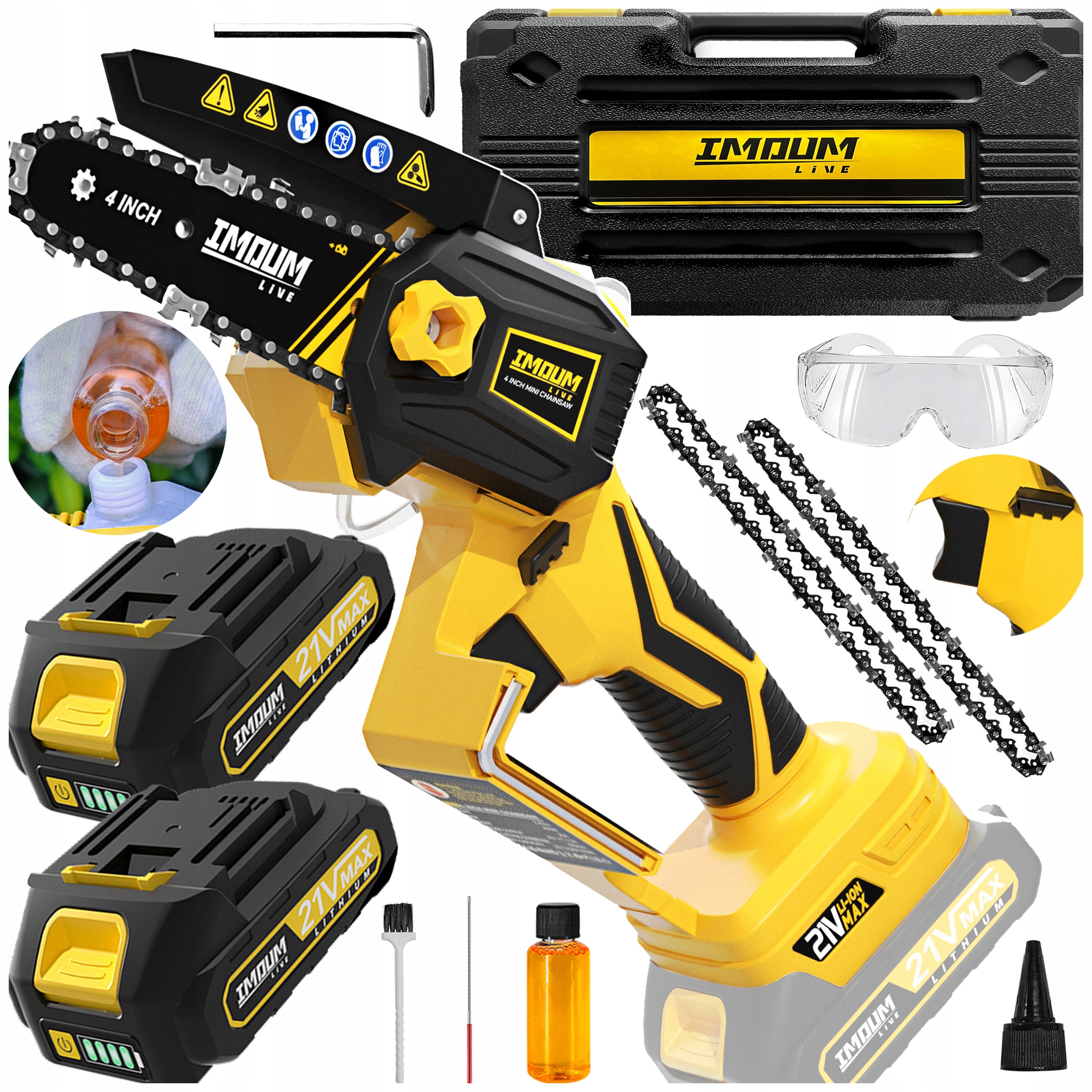 Řetězová Pila, Pilka Na Větve 4", Sada 2 Baterií, Výkonná, Imoum