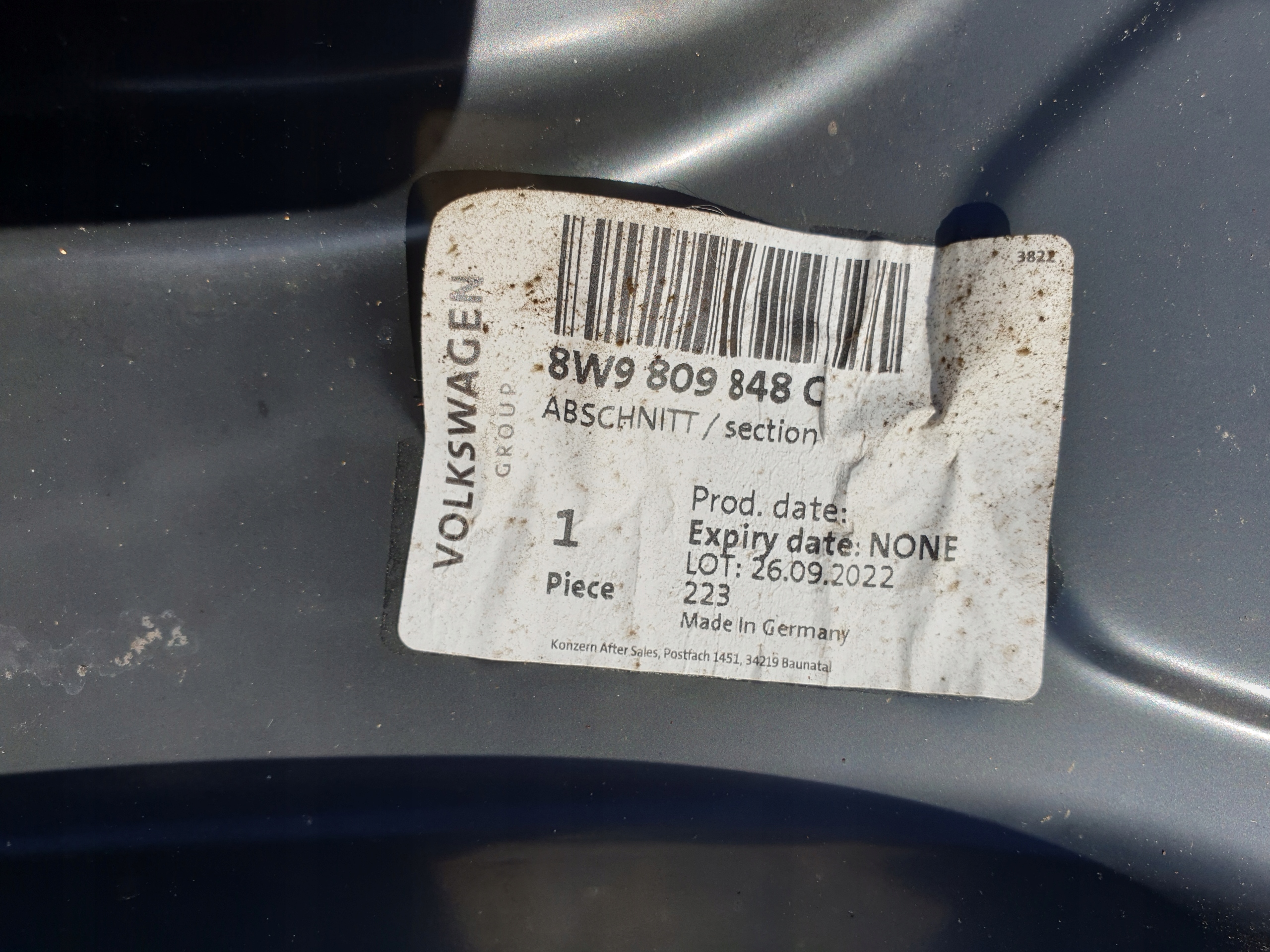 threshold pillar central side GORA AUDI A4 B9 8W OE EUROPA 8W9809848C