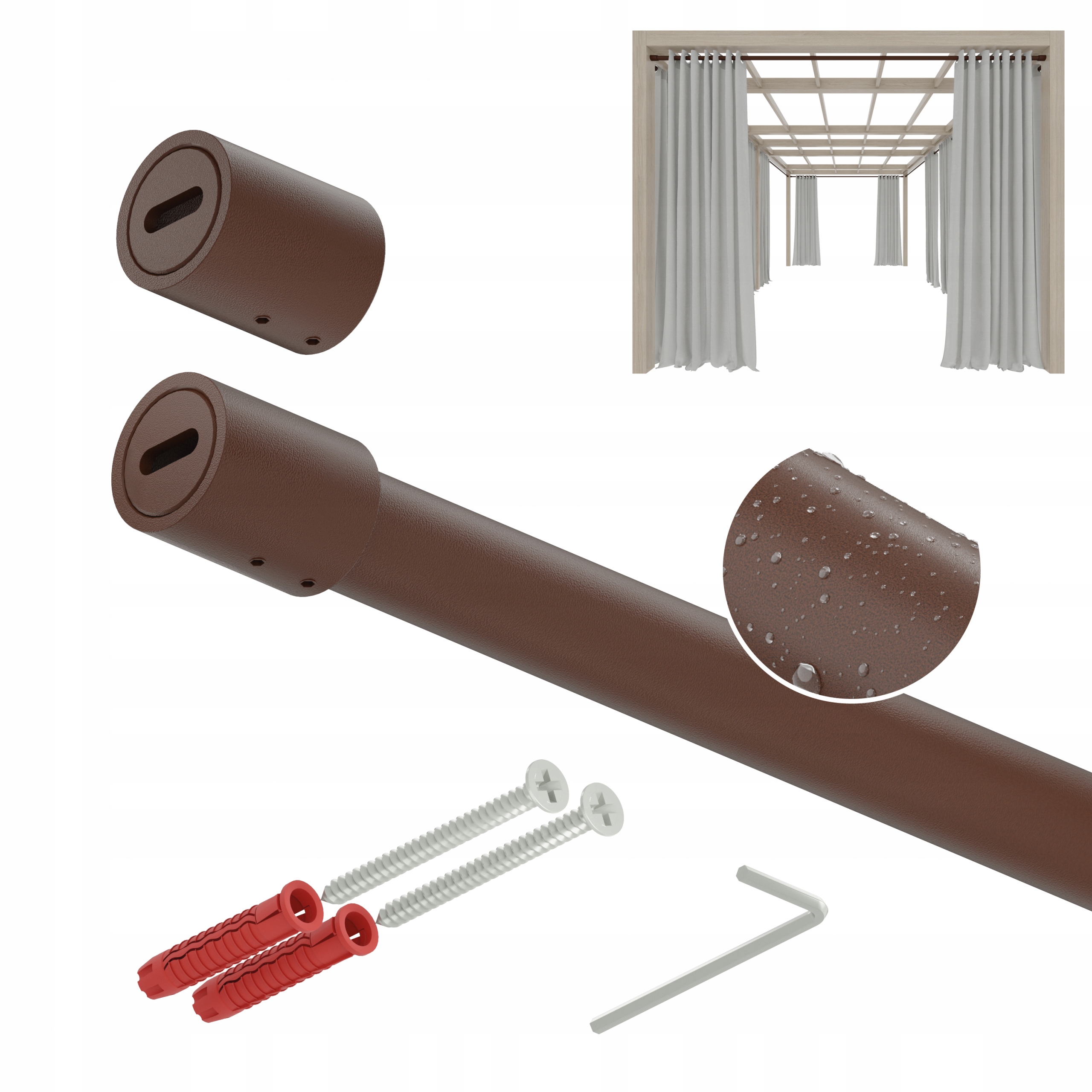 Tyč na zahradní záclony do altánku Terasa Smart 32 Pozink 148 cm hnědá