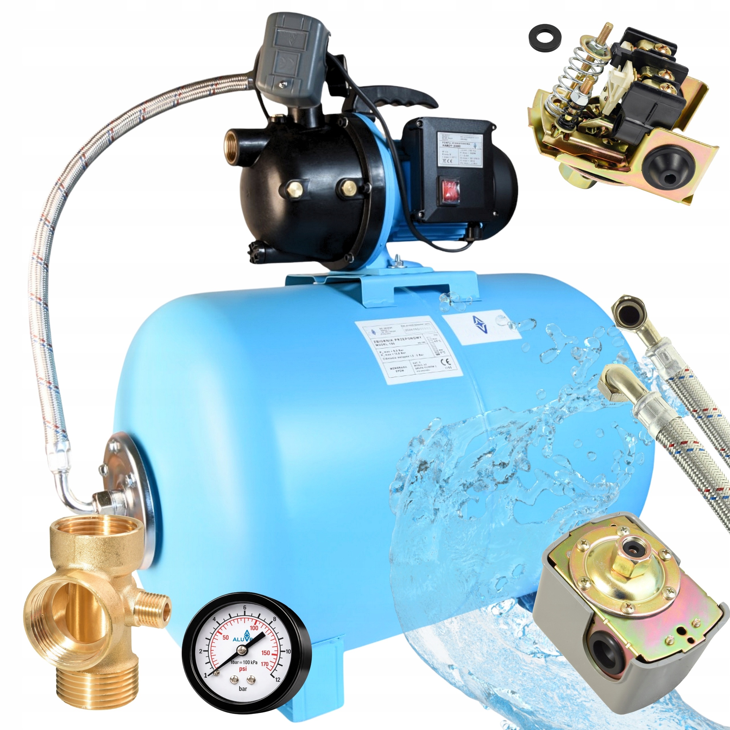 Hydrofor Na Vodu 100L Hydroforová pumpa Set S nádrží 550W Výkonný