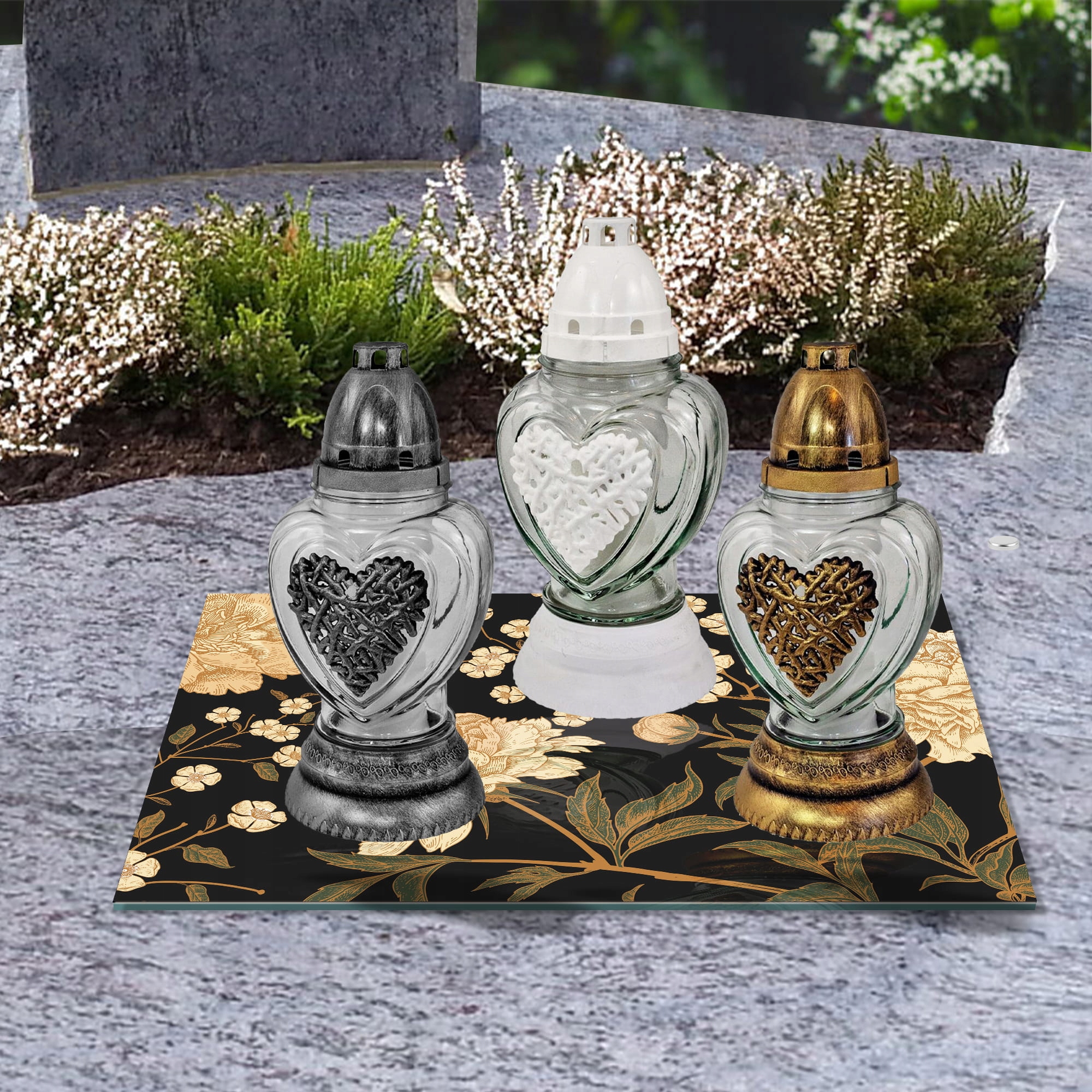 SZKLANA PODSTAWKA POD ZNICZE 30x20cm Piwonie 365a Materiał szkło hartowane