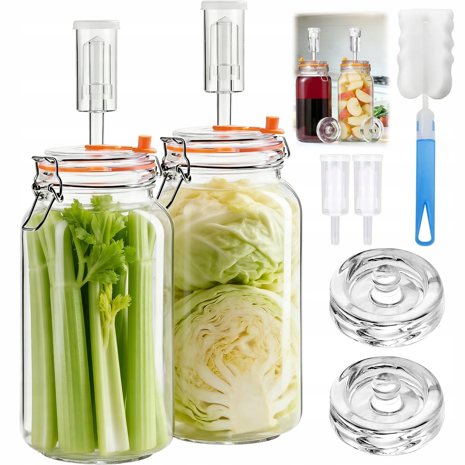 2XS Skleněné Fermentační Sklenice 2L S Výfukovým Ventilem Kimchi, Kysané Zelí