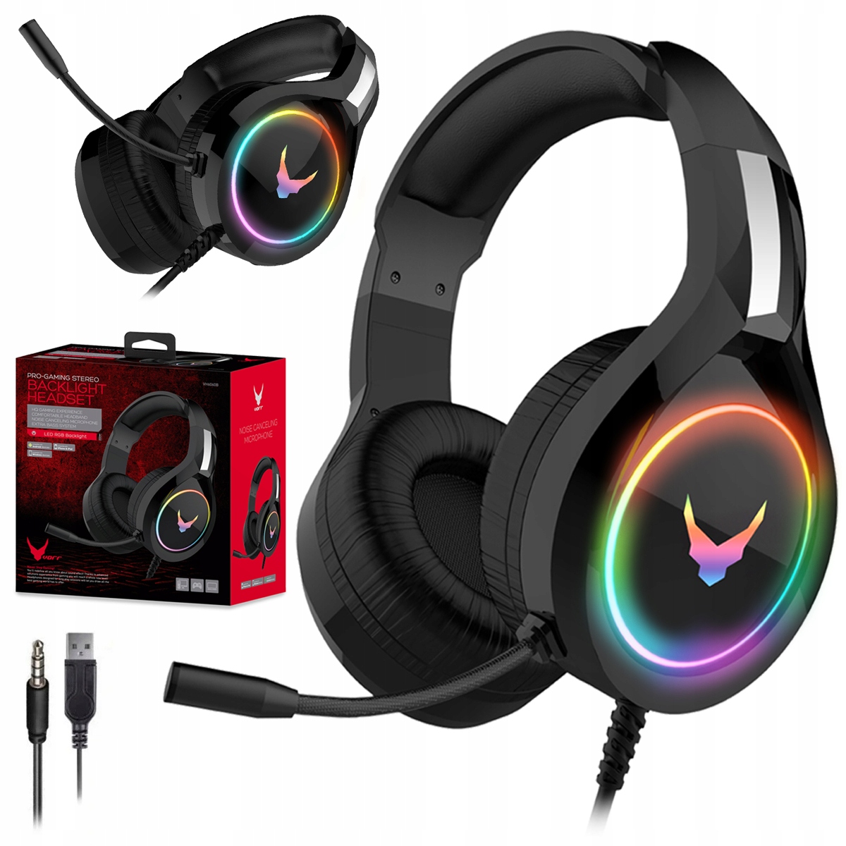 SŁUCHAWKI GAMINGOWE Z MIKROFONEM PRZEWODOWE NAUSZNE PODŚWIETLANE RGB LED PC