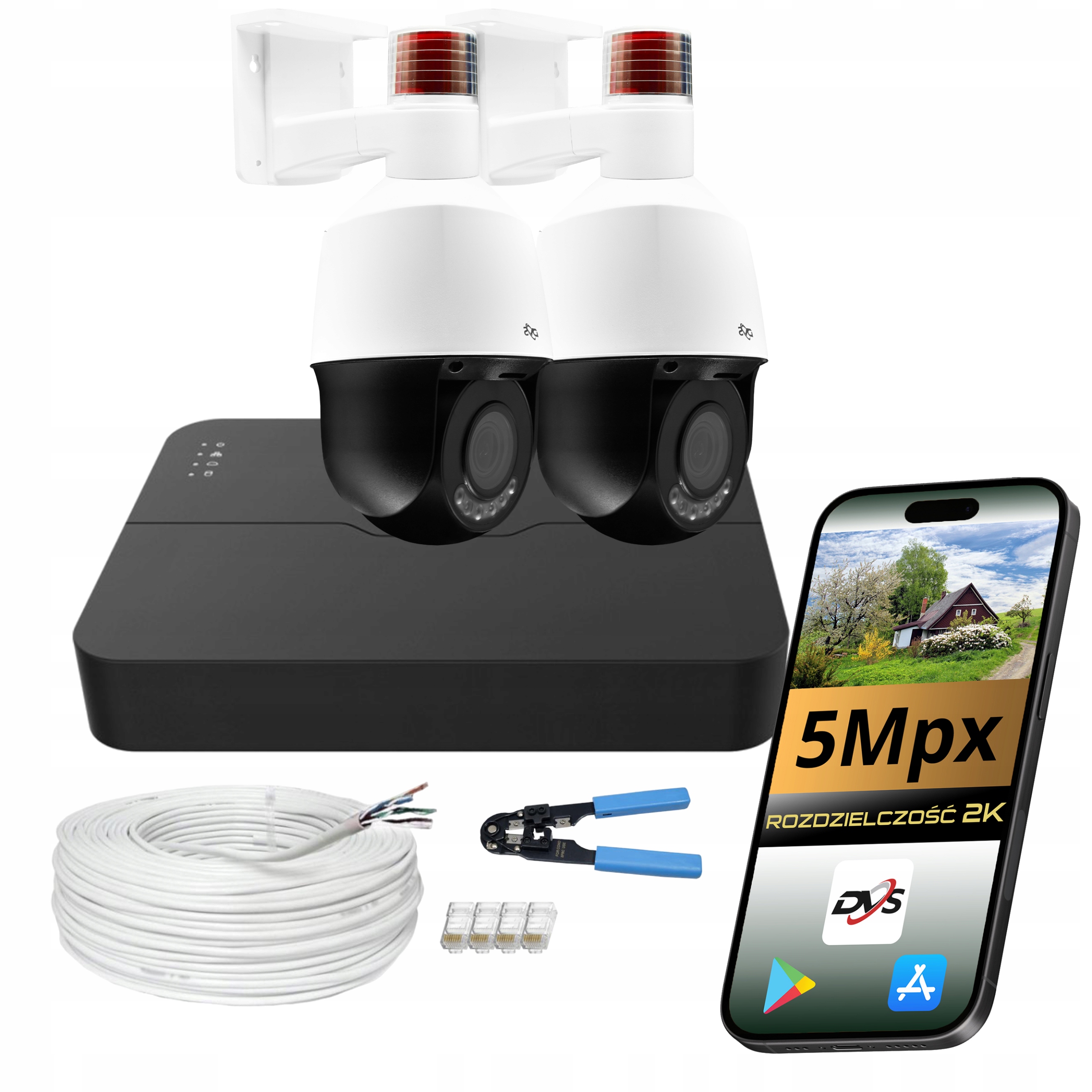 Monitorování Dvs Ip PoE 2 Ptz kamery 5Mpx MotoZoom x5 otočná sada