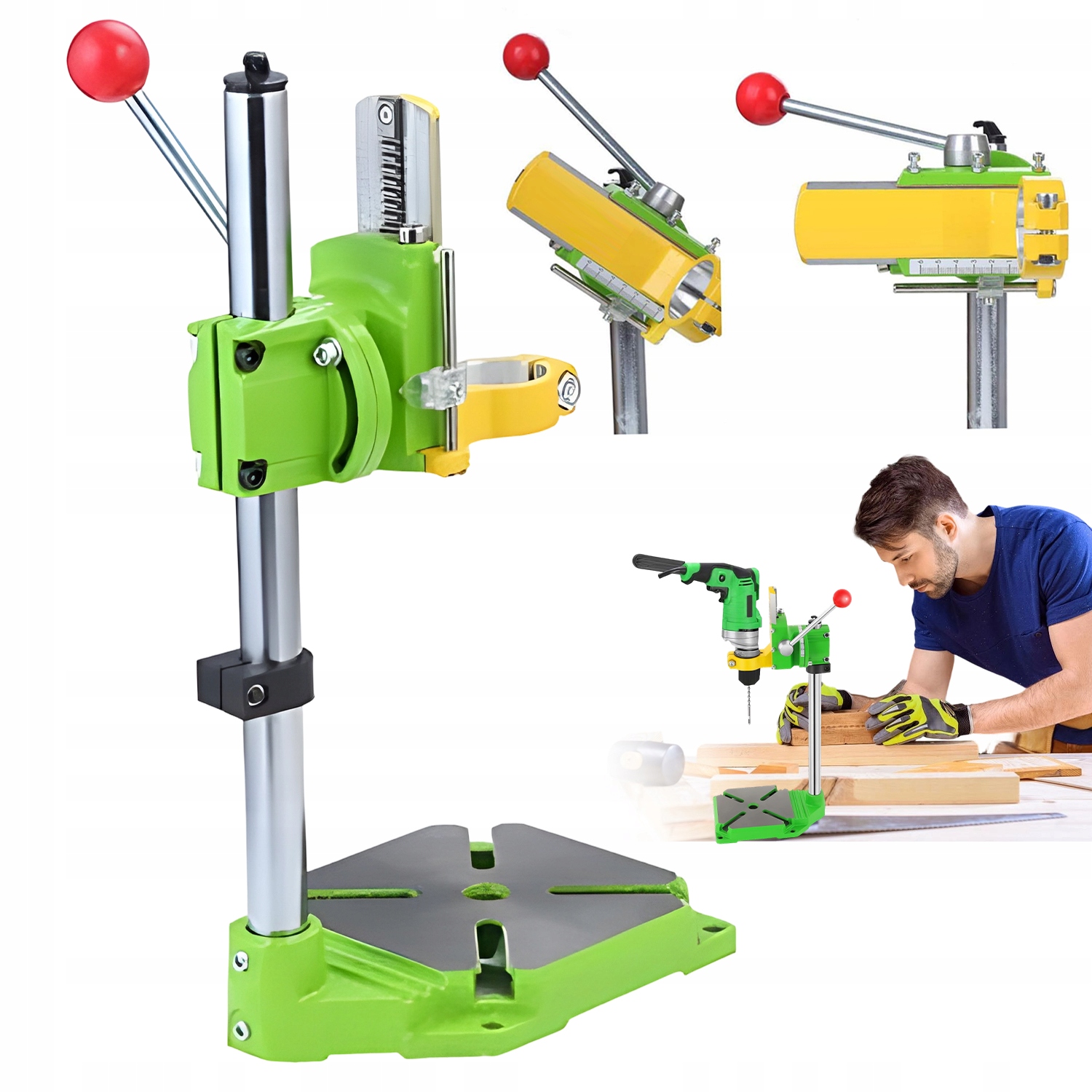 Přesný Stojan Pro Vrtačku 90 Stupňů Regulace Hloubky 60 MM Zelený