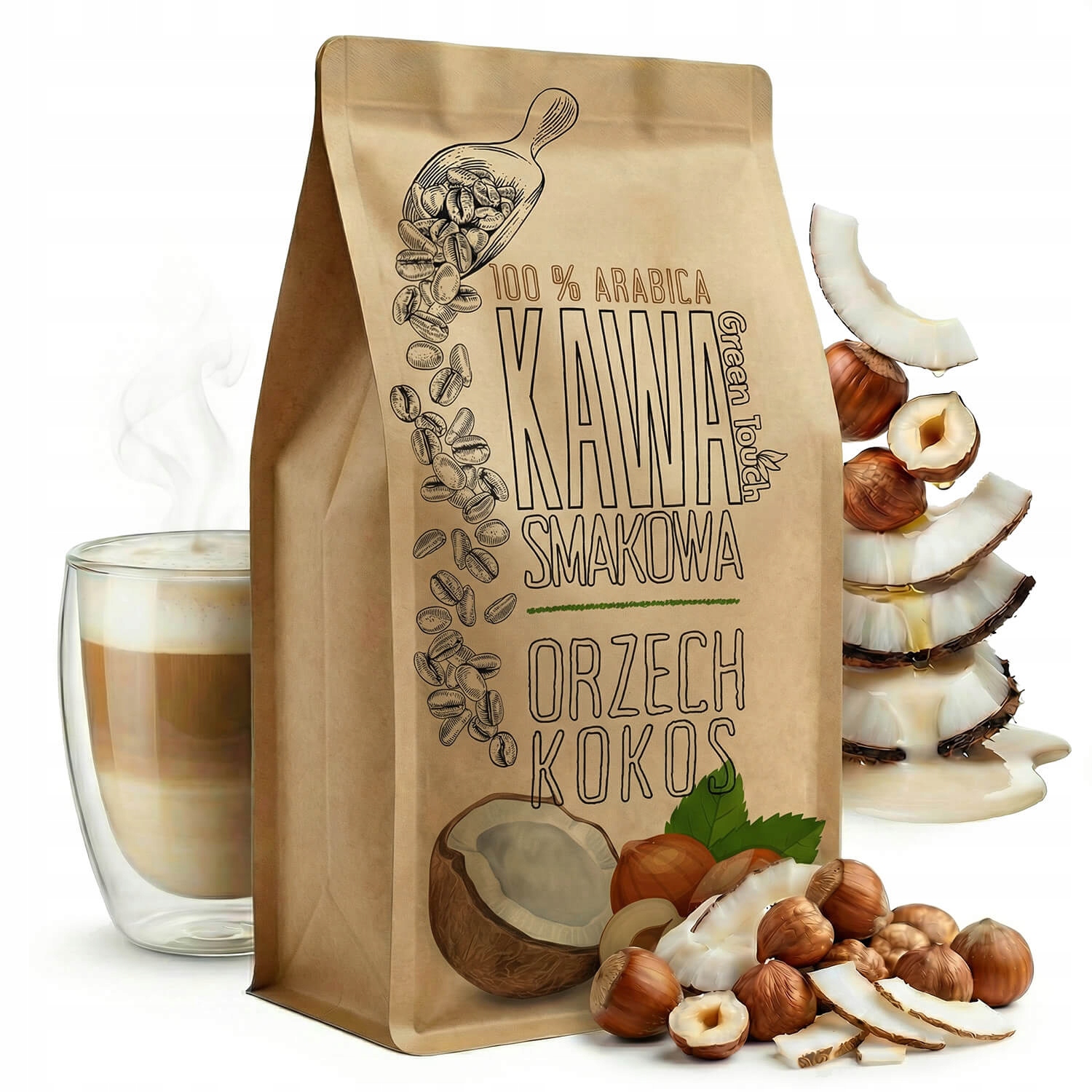 Levně Mletá Káva s příchutí Ořechovo-kokosový ořech kokos 1 kg Green Touch