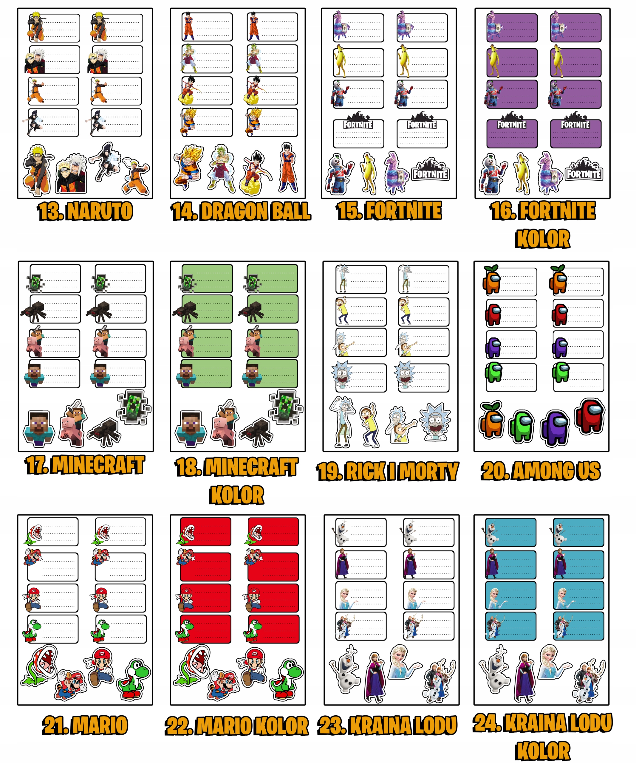 NAKLEJKI NA ZESZYT ZESZYTY NALEPKA 8szt - LILO I STICH WZORY Z BAJEK POSTAĆ Marka inna