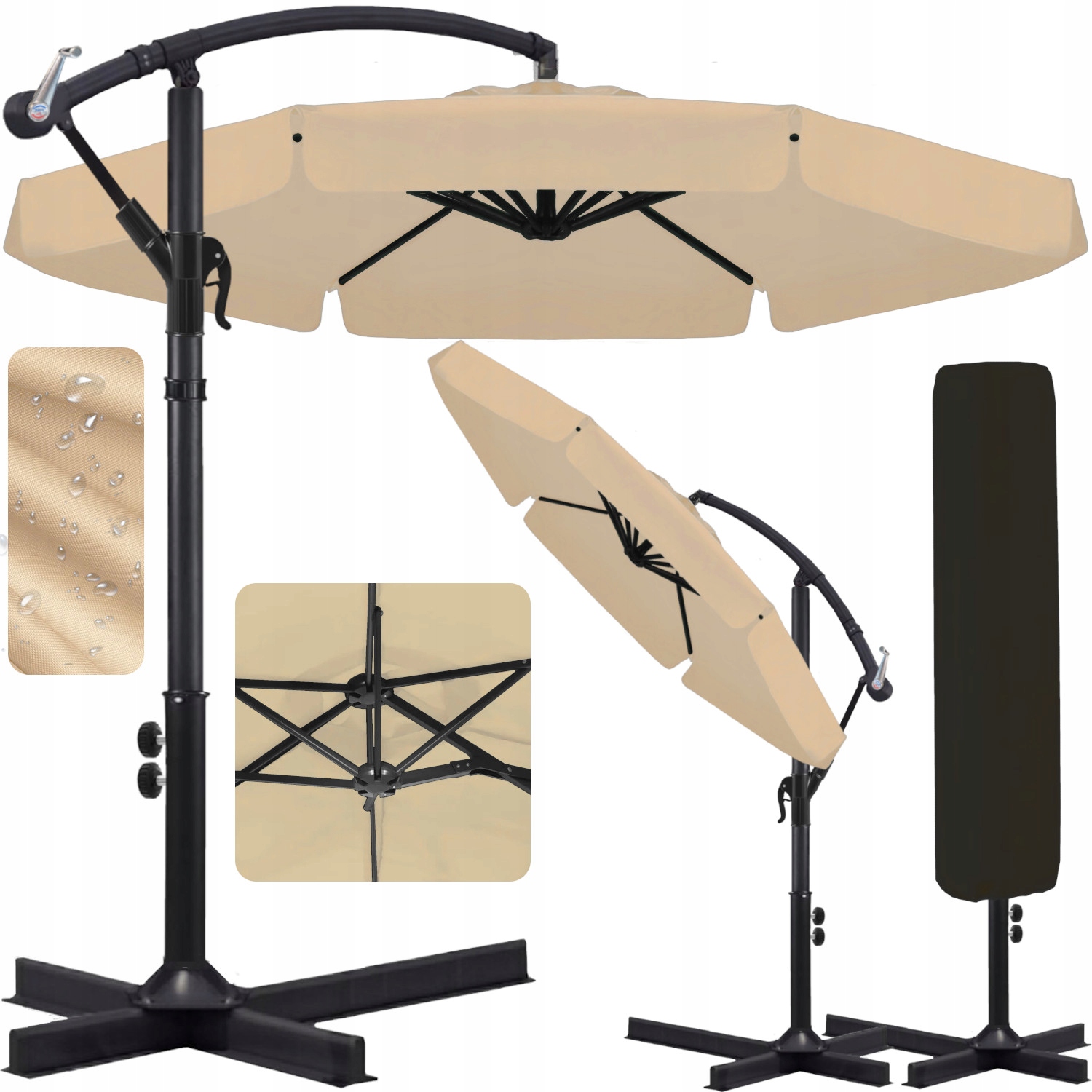 Parasol ogrodowy Duży Składany Solidny z Wysięgnikiem i Falbaną Pokrowiec