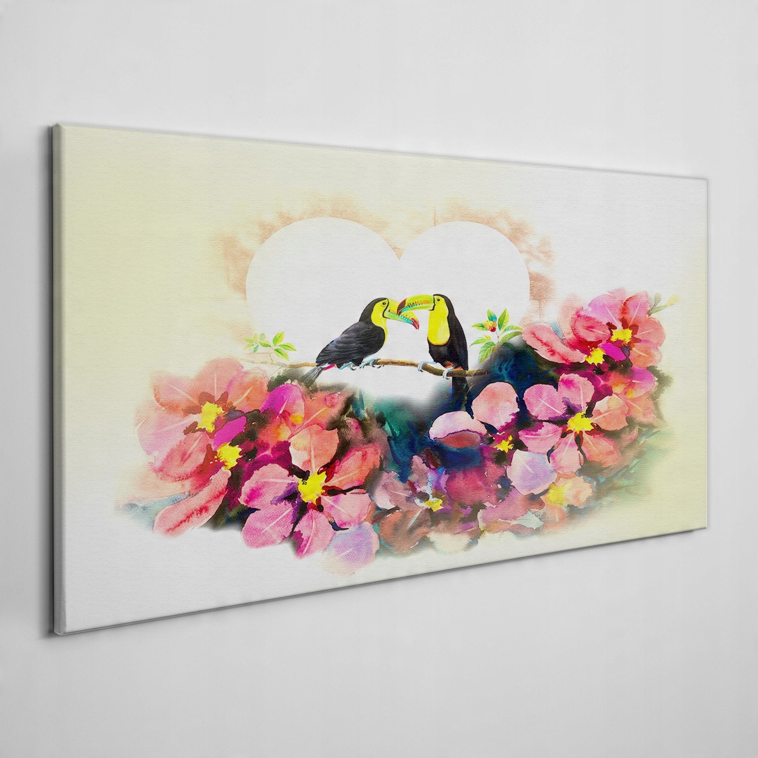 

Obraz na ramie płótno Kwiaty ptaki serce 100x50 cm