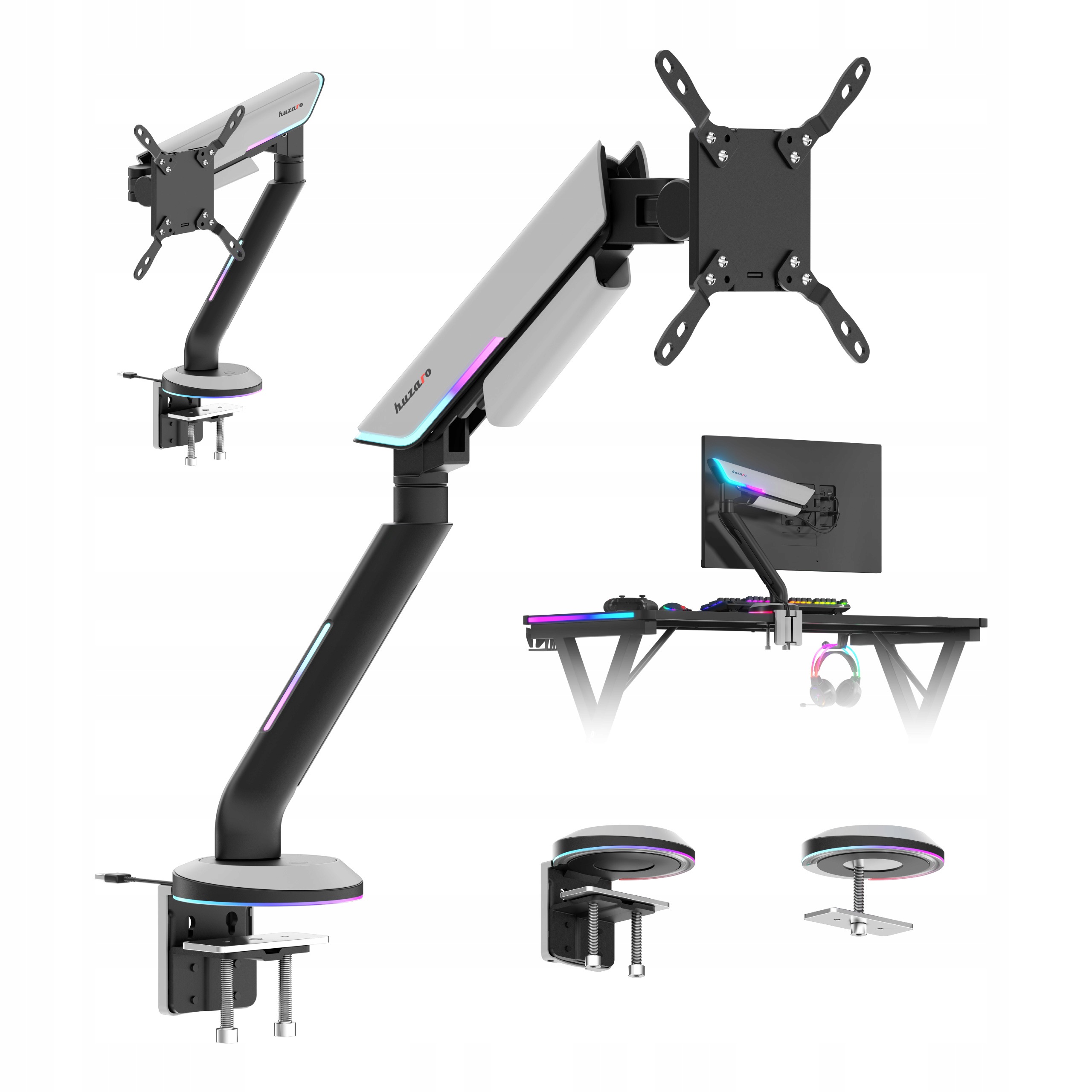 Držák Na Monitor 24-57" 2-27KG Huzaro k psacímu stolu plynový Vesa Pivot Rgb