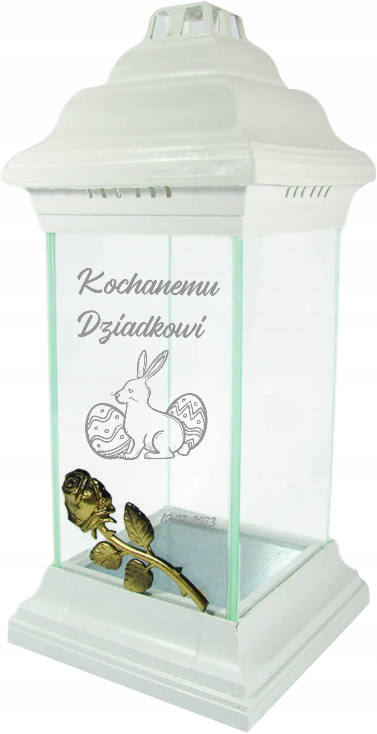 Hřbitovní Svíčka kaplička s růží s vlastním nápisem Grawer