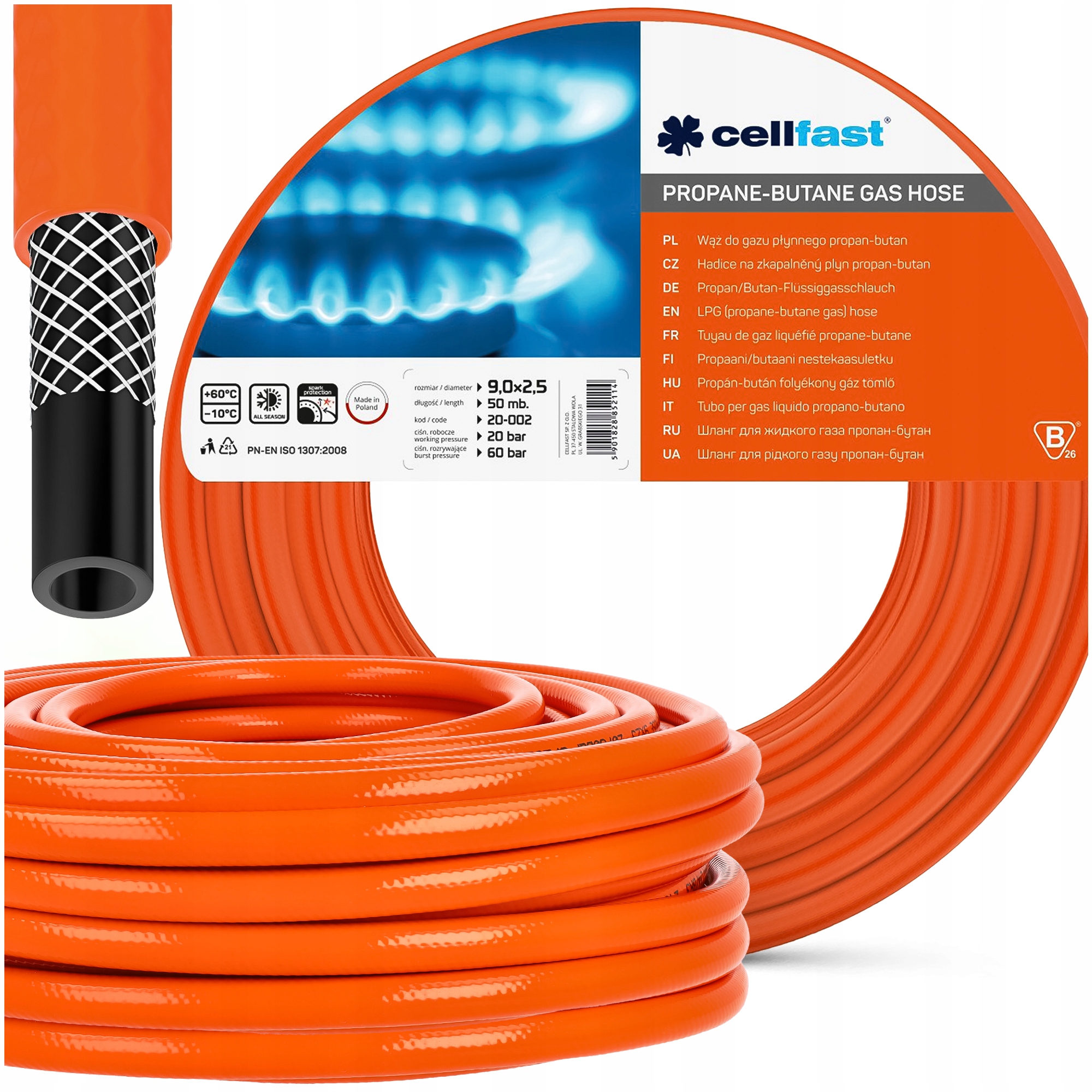 Plynová Hadice Propan Butan 25M 9mm x 2,5mm Sporáky Cellfast
