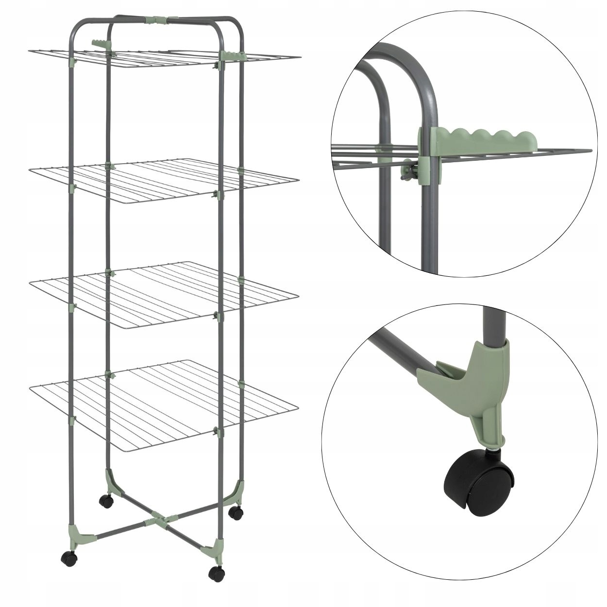 Piętrowa Szuszarka Na Pranie Ubrania bieliznę Mobilna 4 poziomy 169cm szara