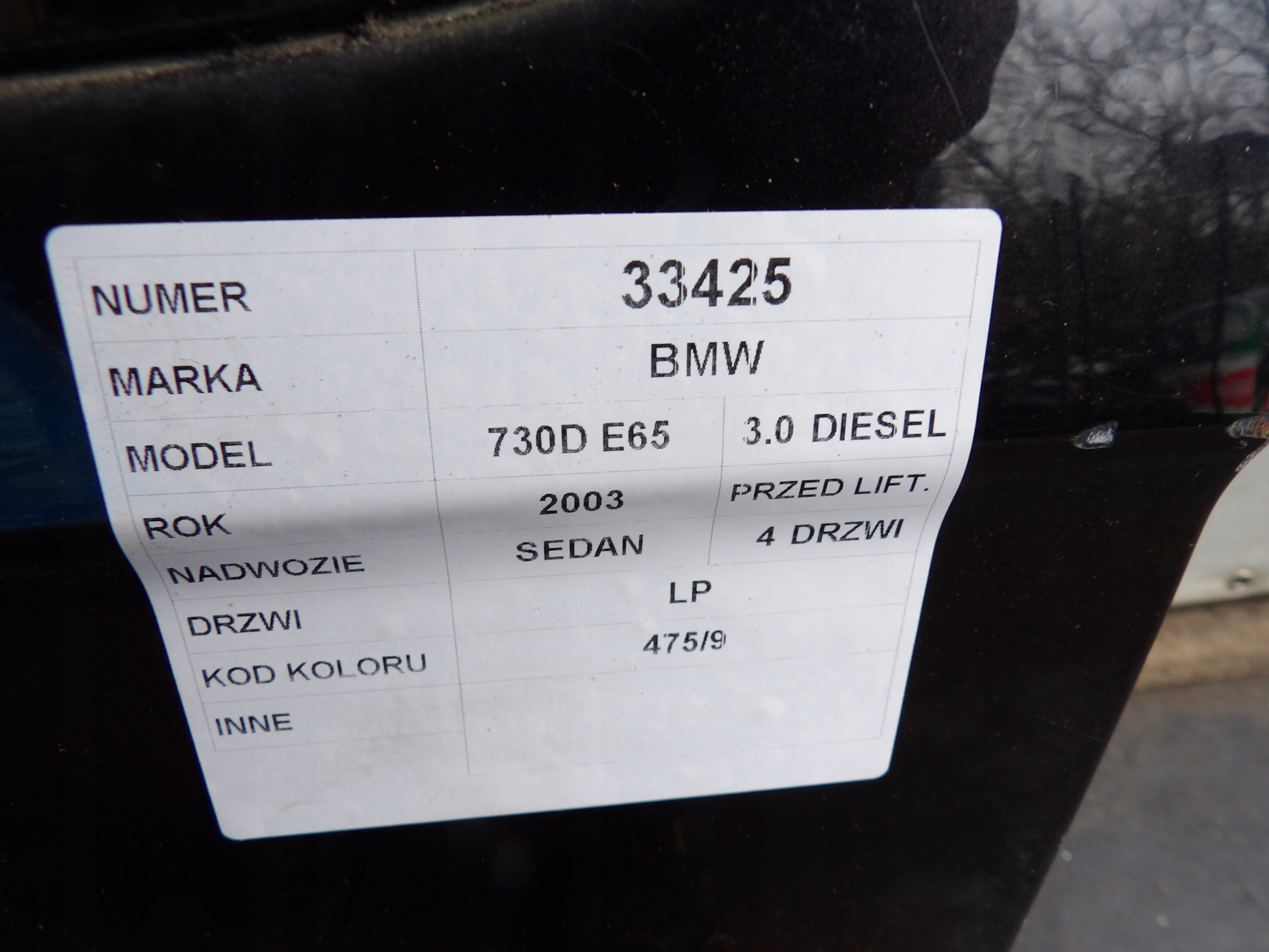 BMW E65 door front left lak. 475/9 sedan