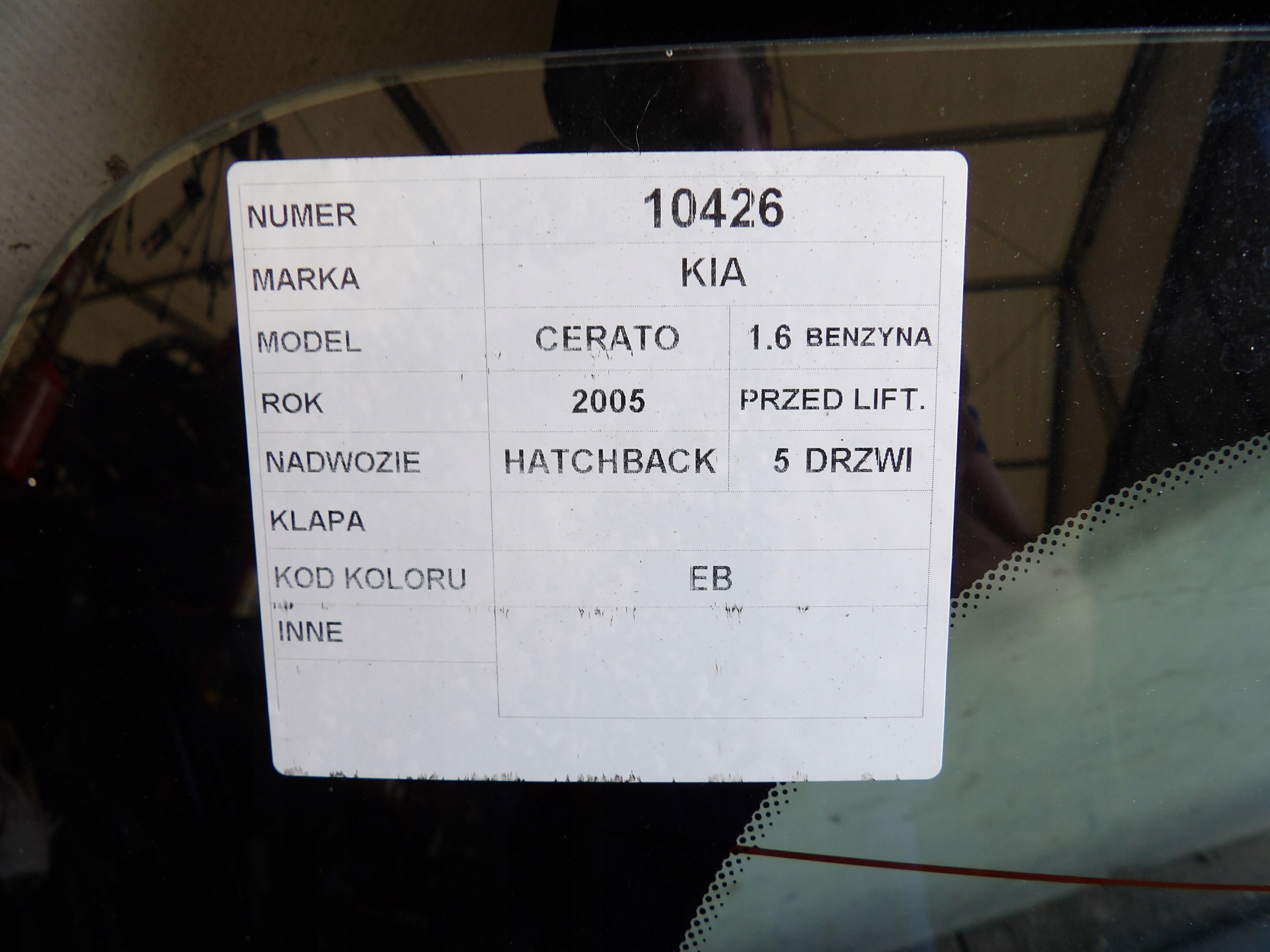 Kia Cerato and 1,6 trunk door boot EB
