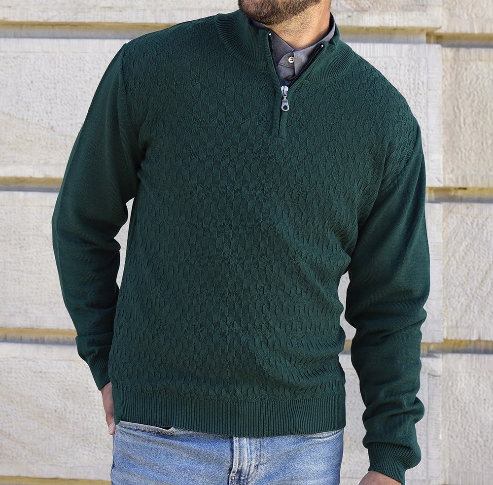 SWETER MĘSKI Z WYŻSZYM KOŁNIERZEM - ZIELONY M