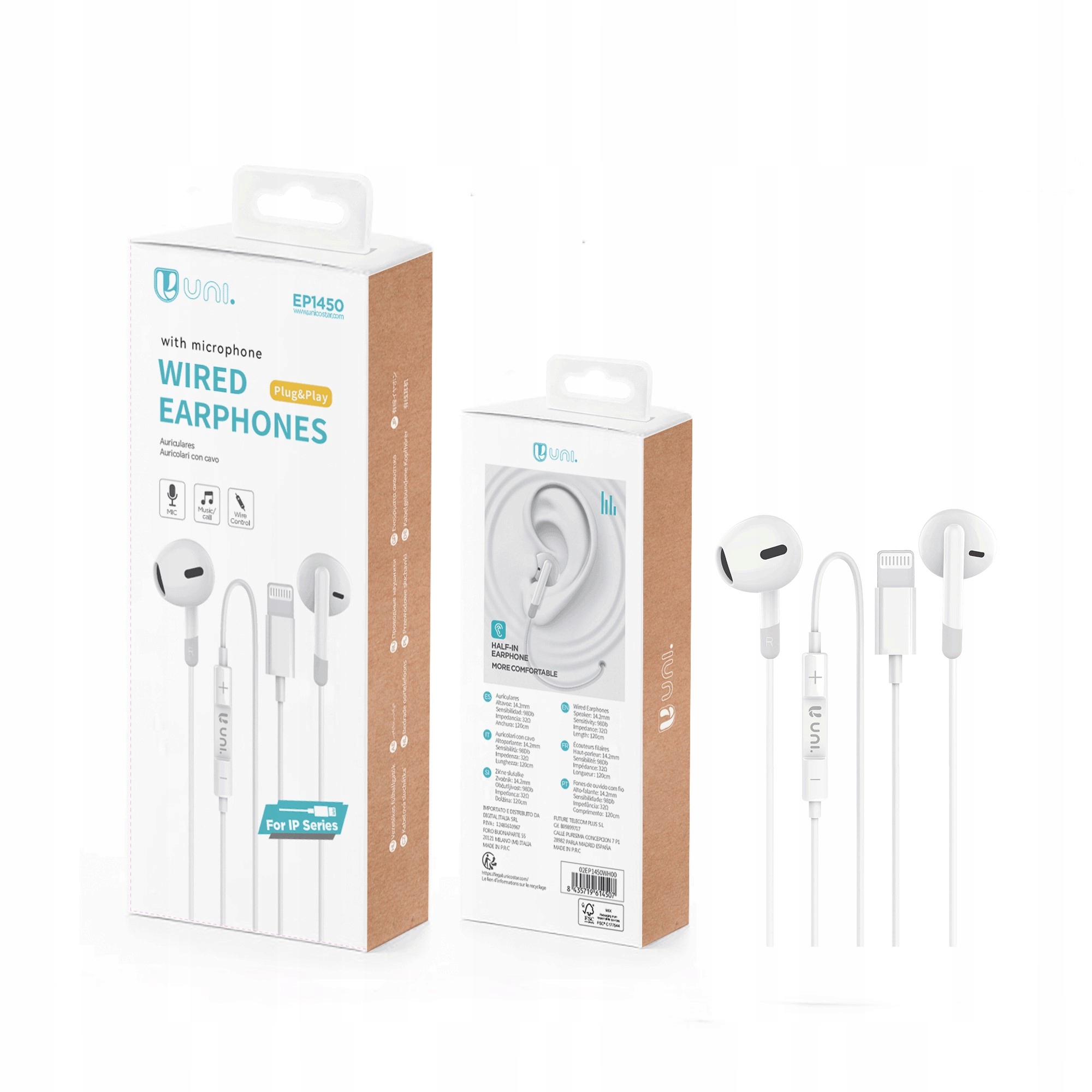 Słuchawki Przewodowe Douszne Z Mikrofonem Ligthning Białe 1.2 M