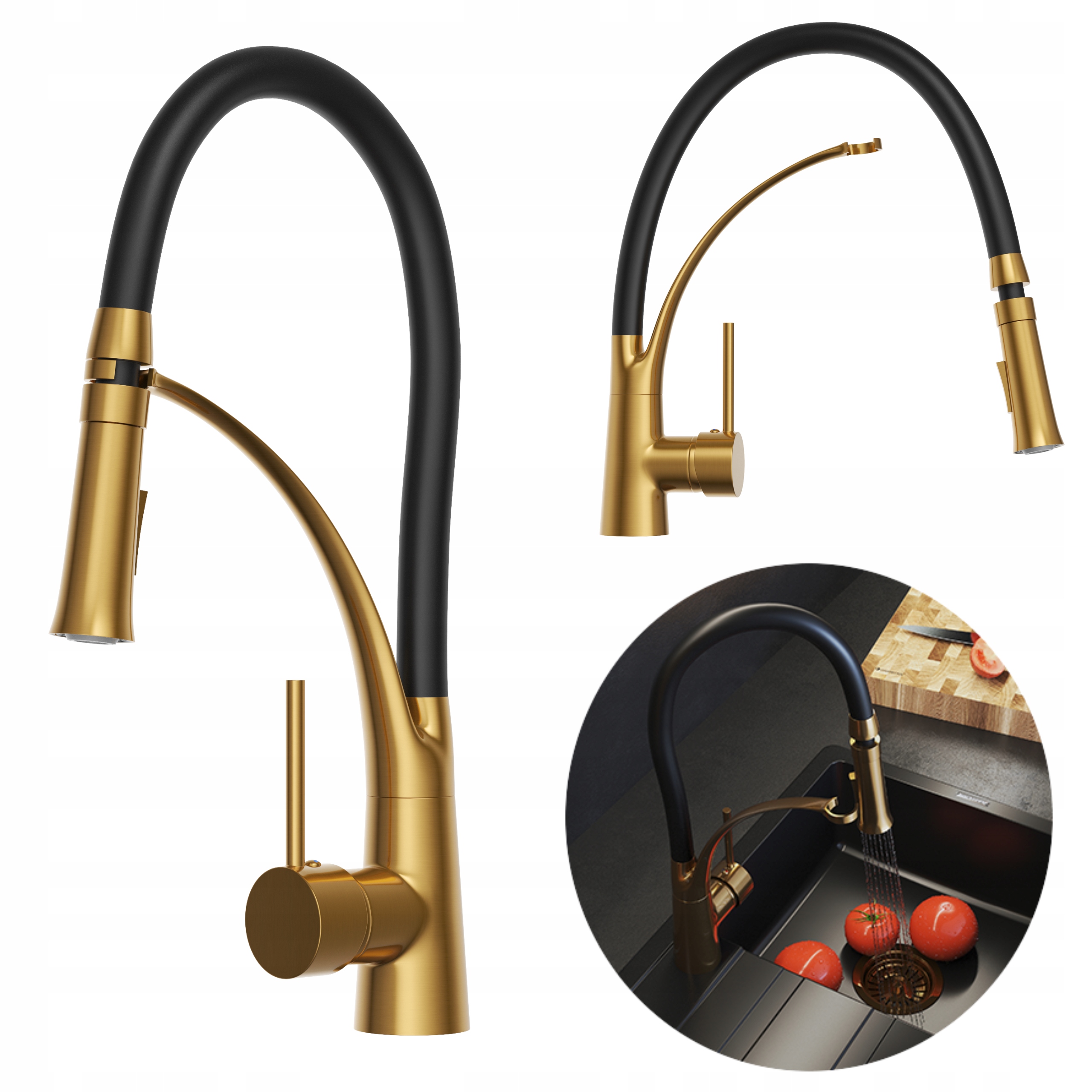 Flexibilná kuchynská batéria Nexo s výtokovým kohútikom Brushed Gold